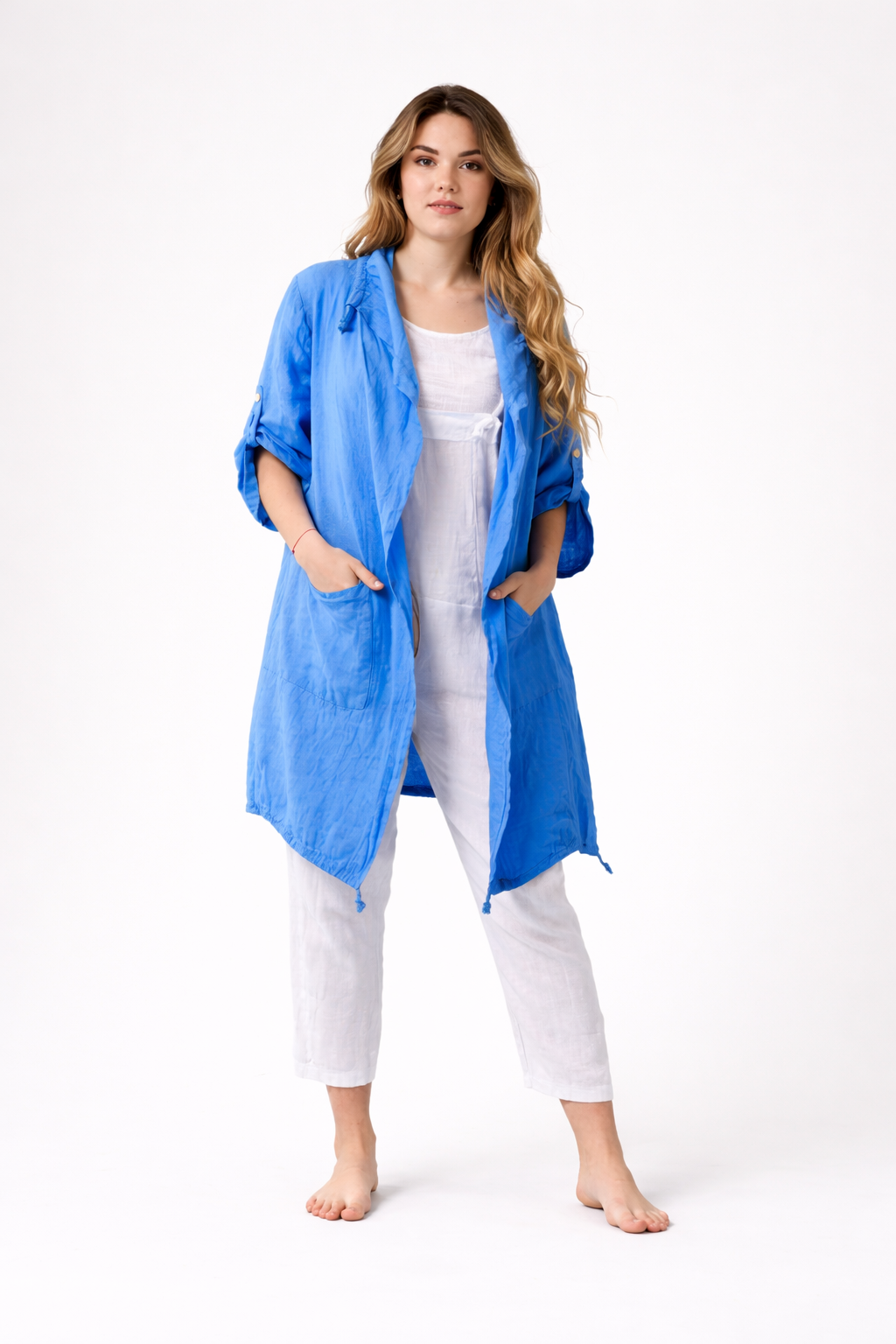 Campera de Lino Larga Azul