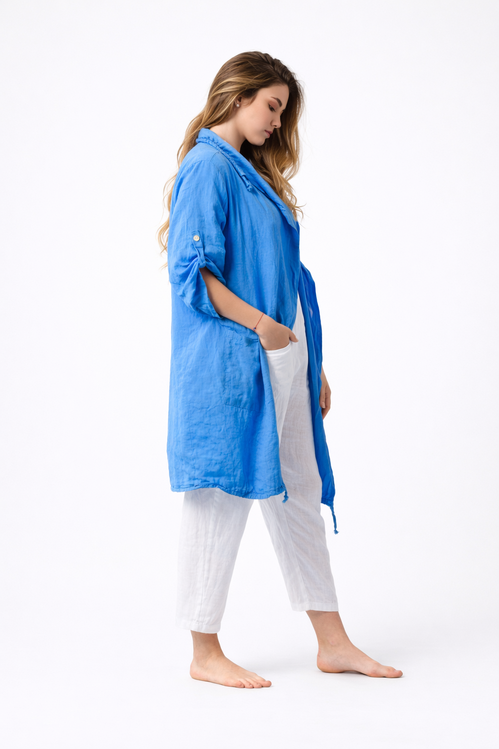 Campera de Lino Larga Azul