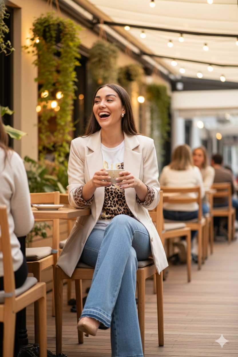 Blazer Landó Beige + Blusa Muse + Jeans Paula