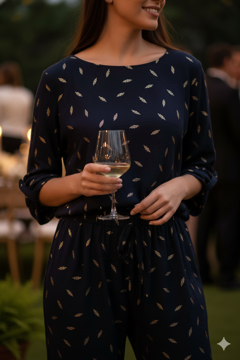 Pantalón y Blusa Lua - Azul Marino