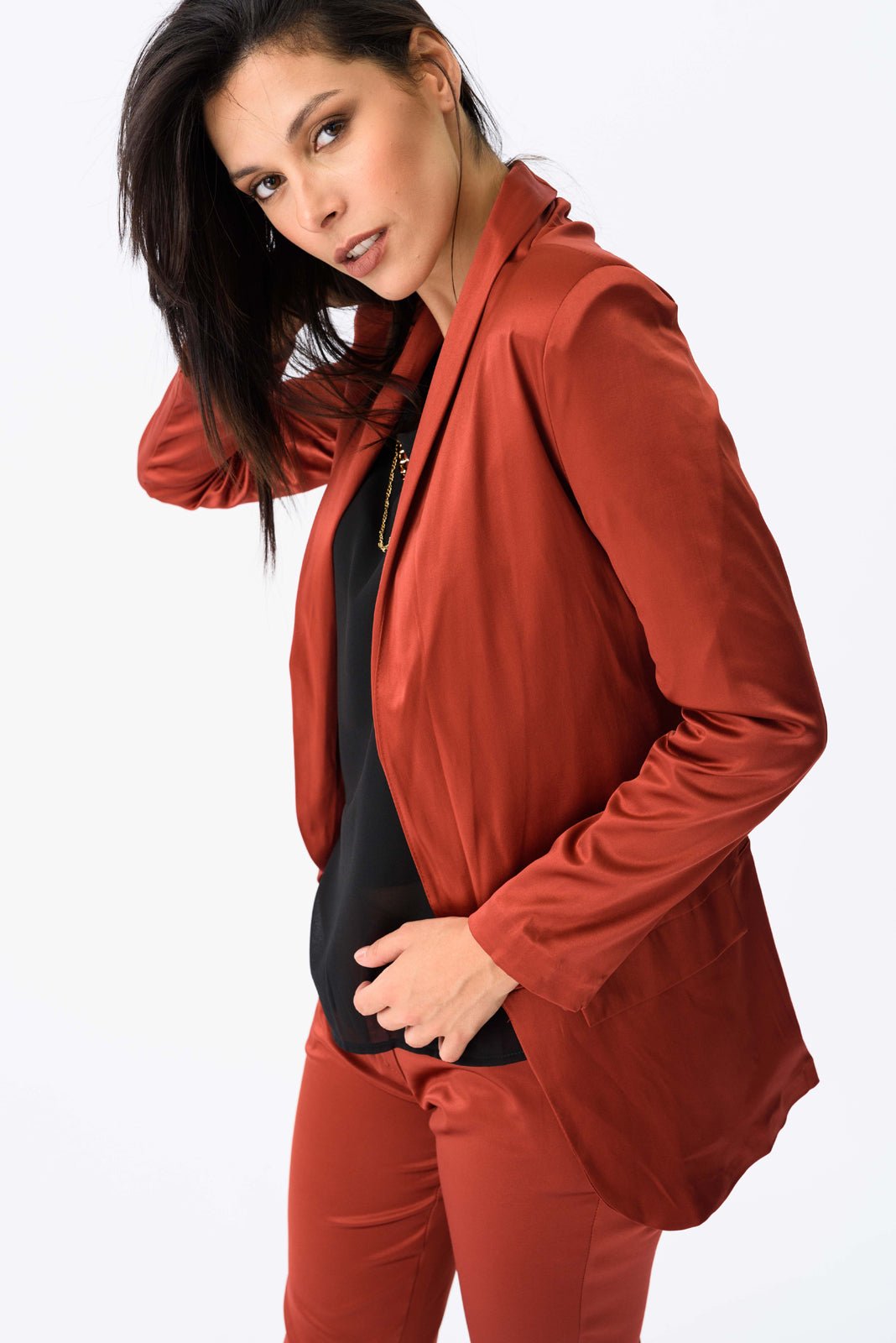 Blazer Sartó Bordó de satén elastizado - vista frontal