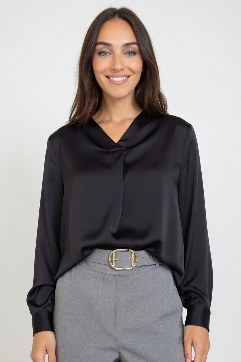 Blusa Satiné Poli Negro - Frente