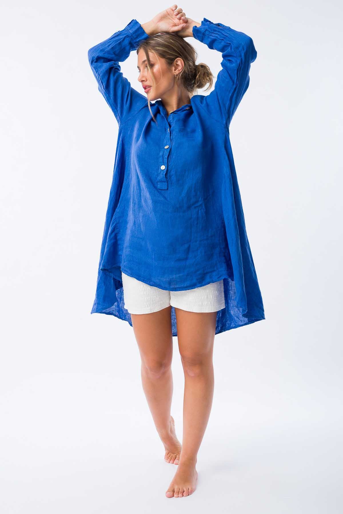 Viviana Méndez - Camisa de Lino Lucía Azul - Imagen 2