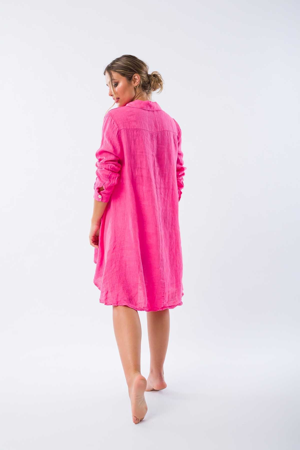 Viviana Méndez - Camisa de Lino Lucía Fucsia - Vista Lateral