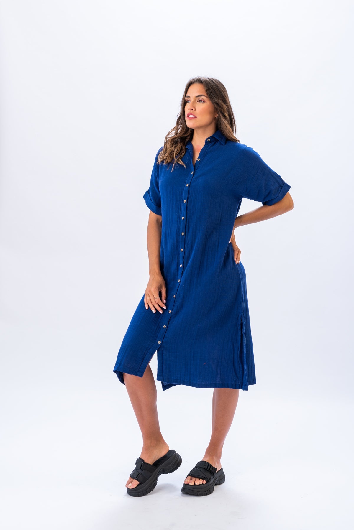 Viviana Méndez - Camisa Larga Cotton Gauze Azul - SALE