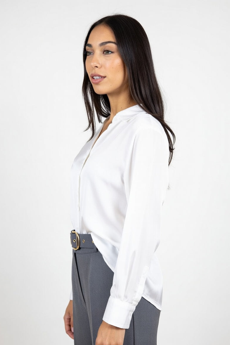 Camisa Plizada Blanco - Costado