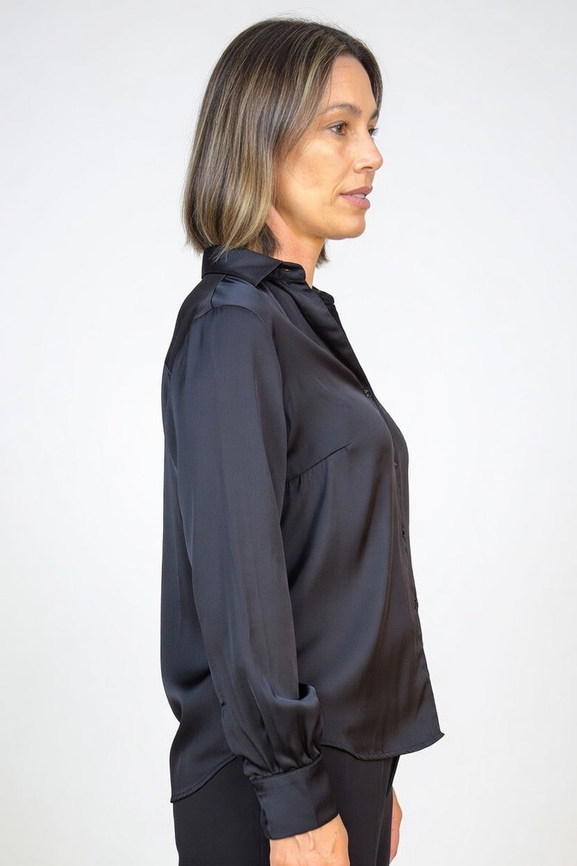 Camisa Plizada Negra - Costado