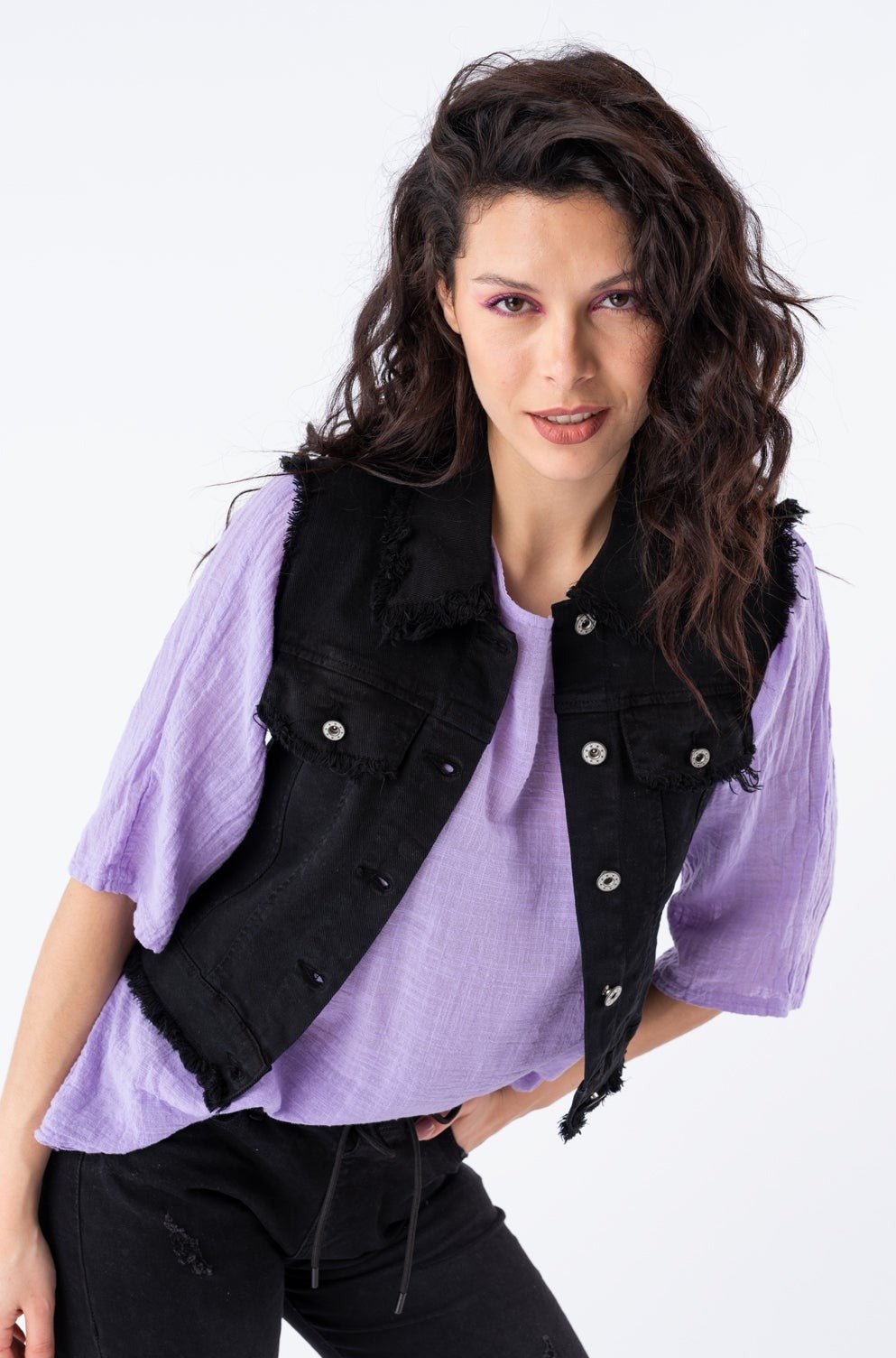 Viviana Méndez - Chaleco de Jeans Colors - Negra - Chalecos