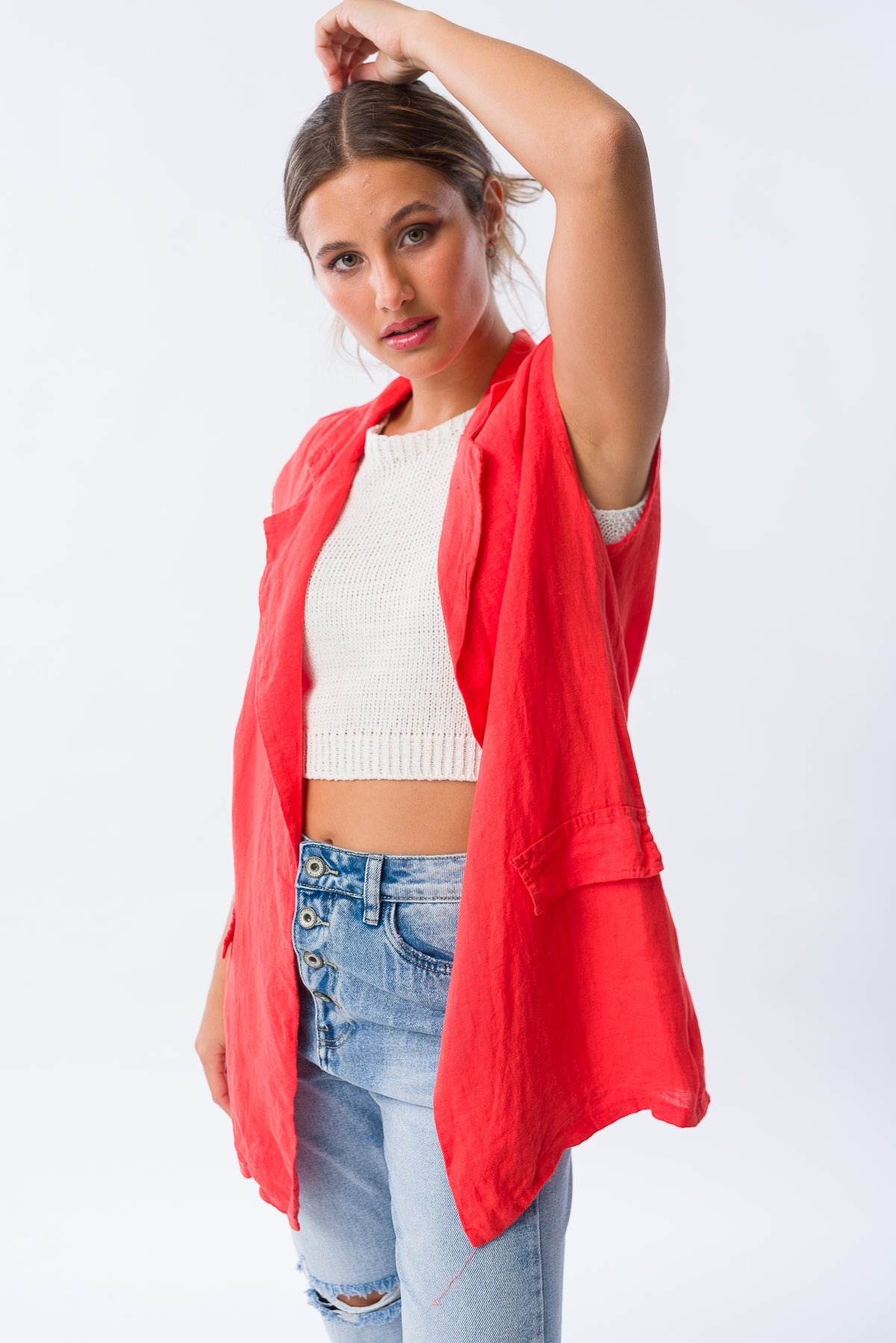 Viviana Méndez - Chaleco de Lino Rojo - Chalecos
