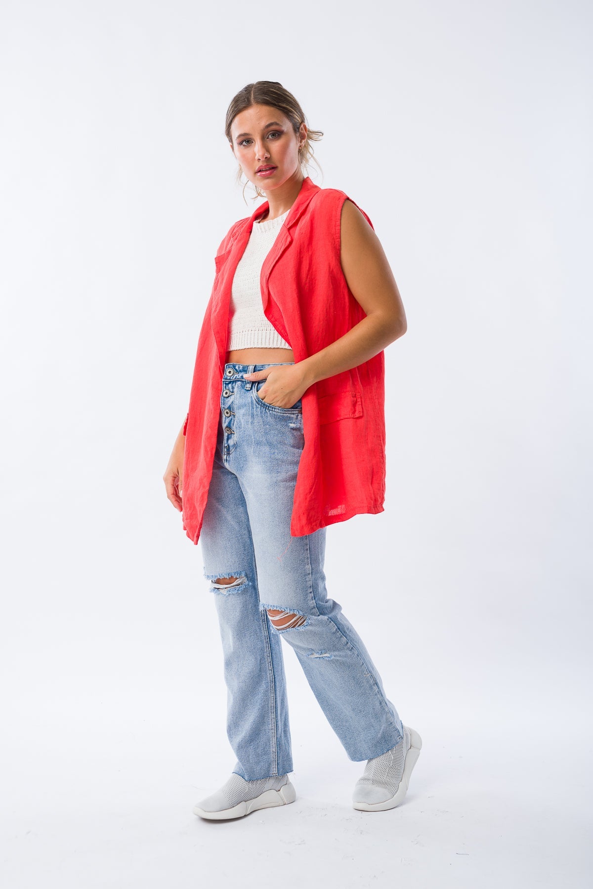Viviana Méndez - Chaleco de Lino Rojo - Chalecos