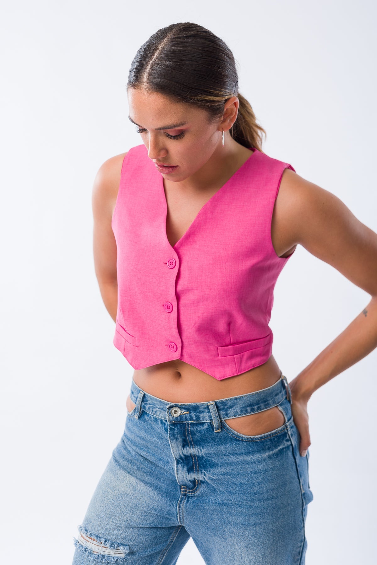 Combinar Chaleco Largo Chaleco Rosa Outfit Mezclilla Outfit Con