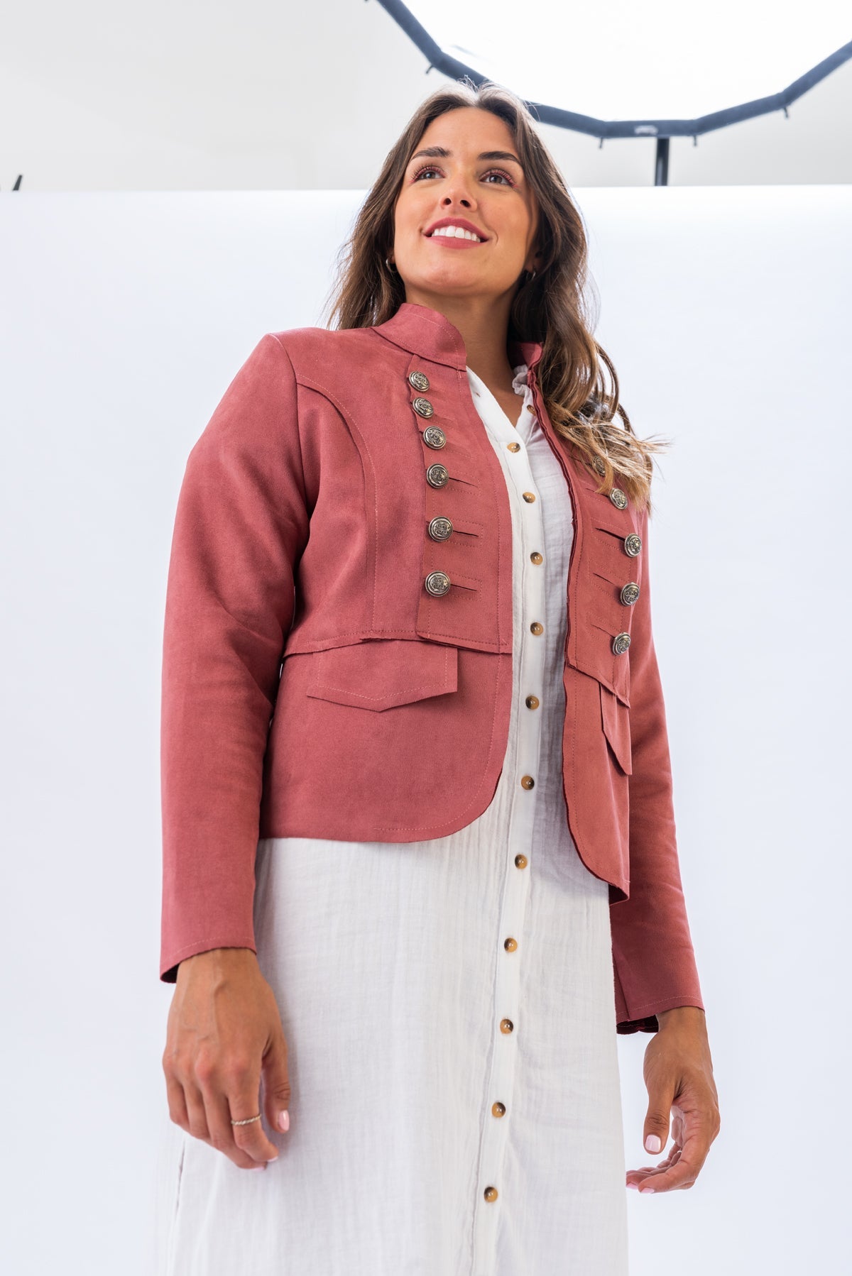 Chaqueta Victoriana Rosa Viejo con botones plateados - vista frontal