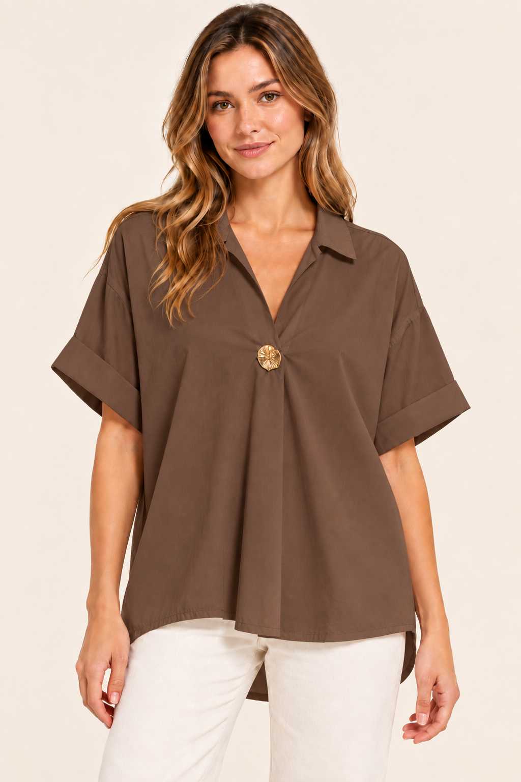 Camisa Marfil Chocolate