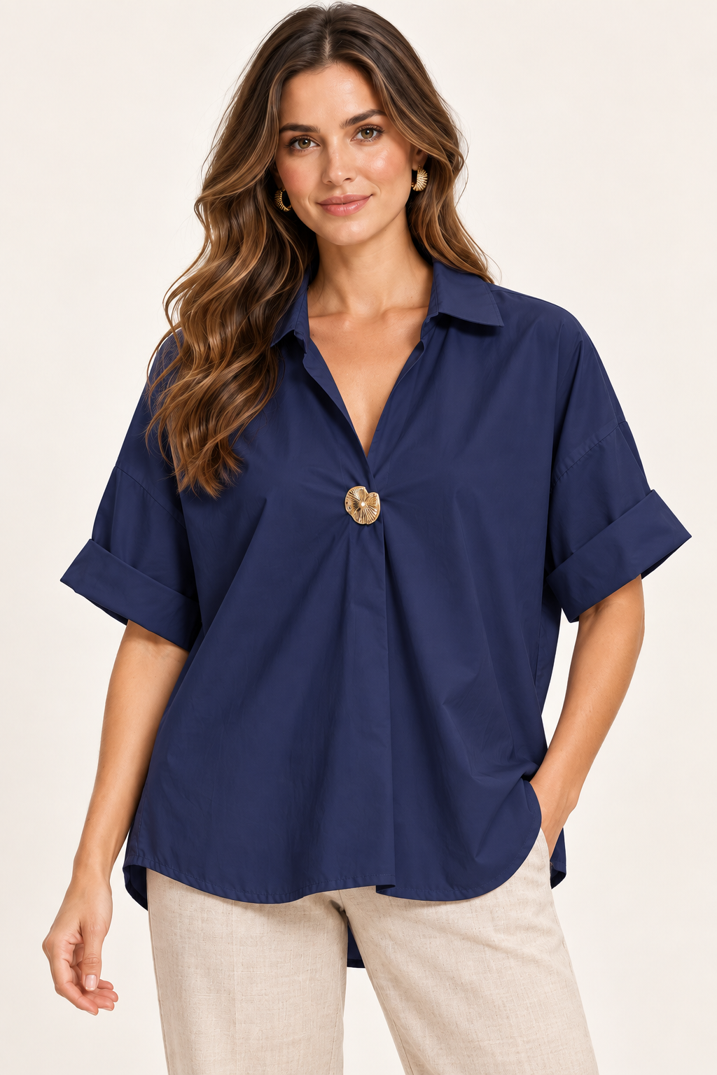 Camisa Marfil Azul