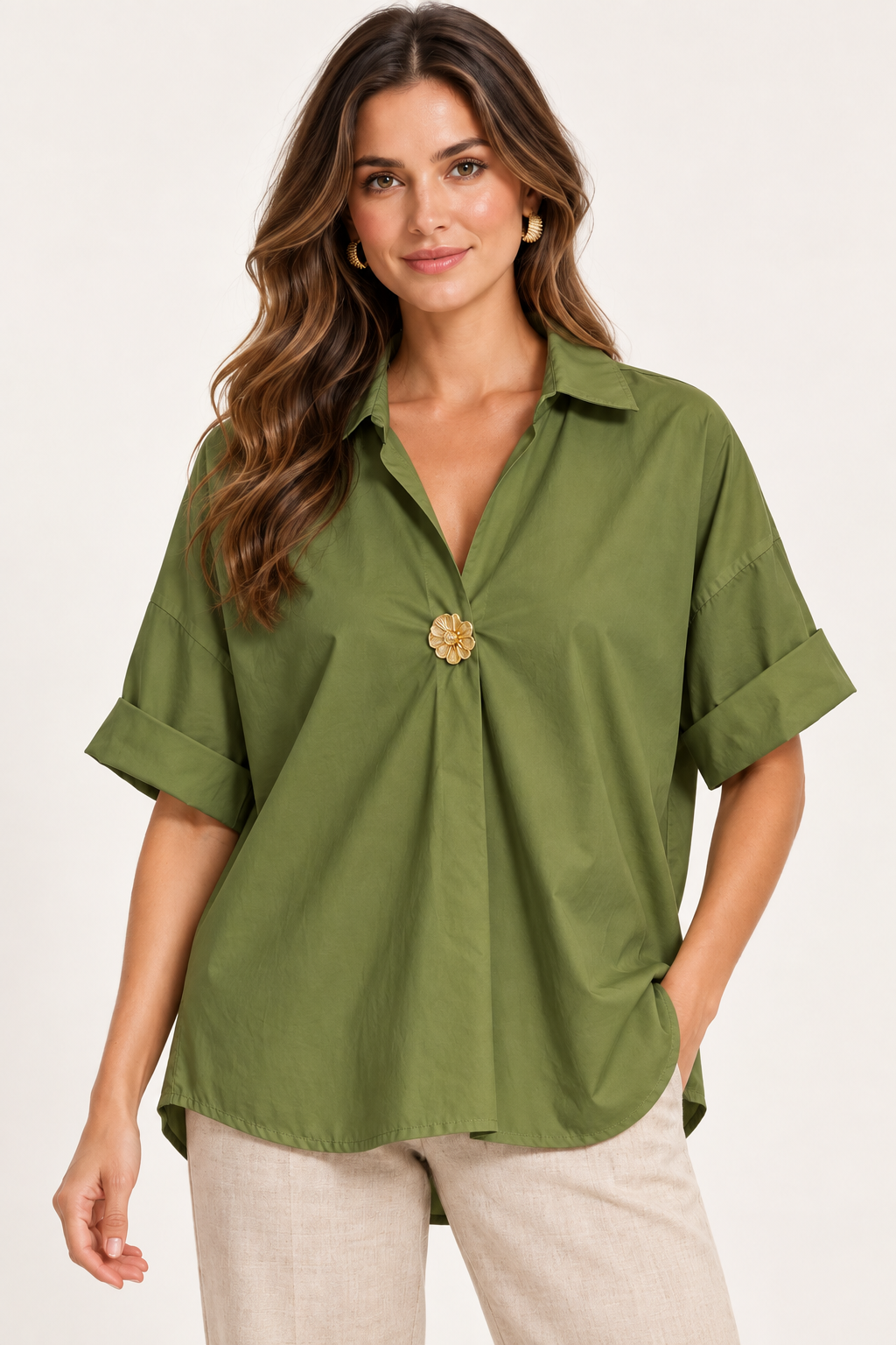Camisa Marfil Verde