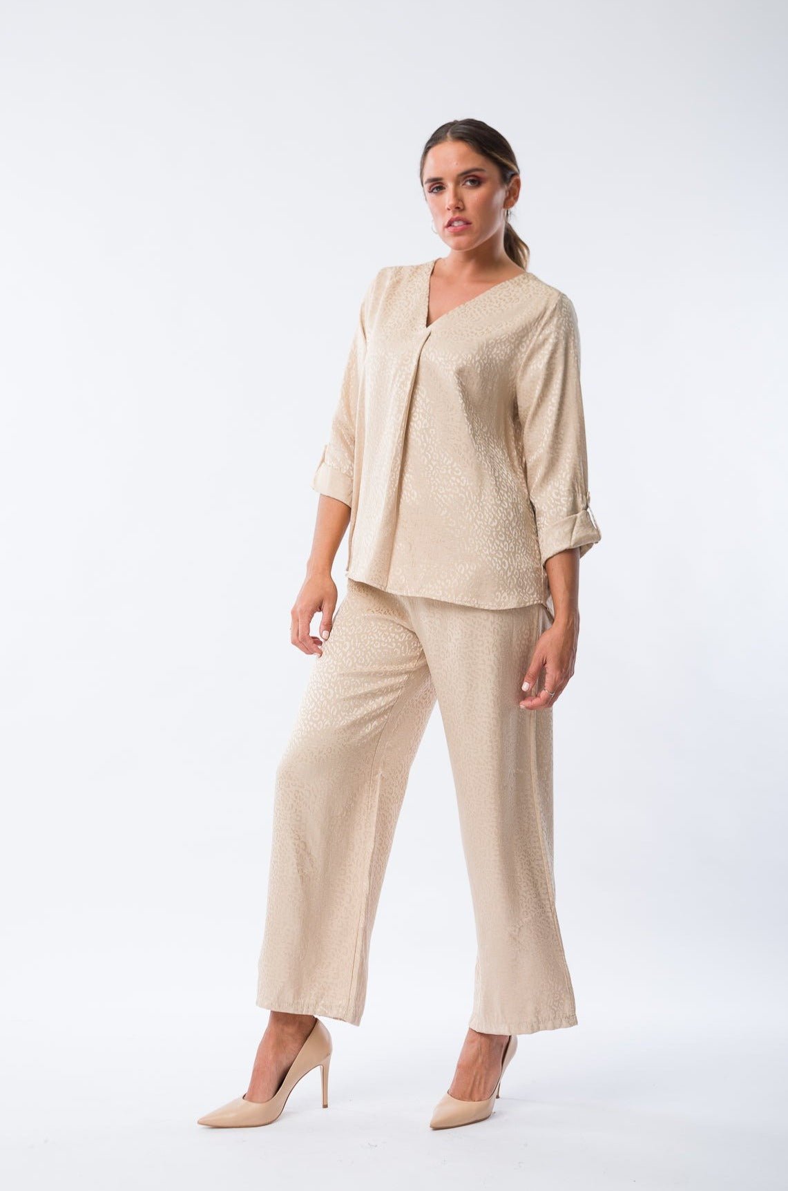 Palazo Cir Beige de Viviana Méndez, vista frontal