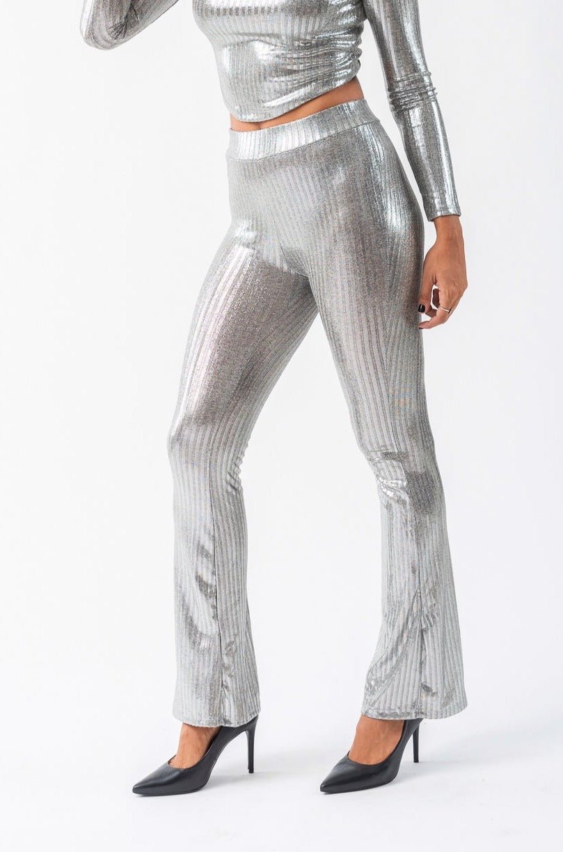 Pantalones Palazzo Lucy en plata - vista frontal elegante