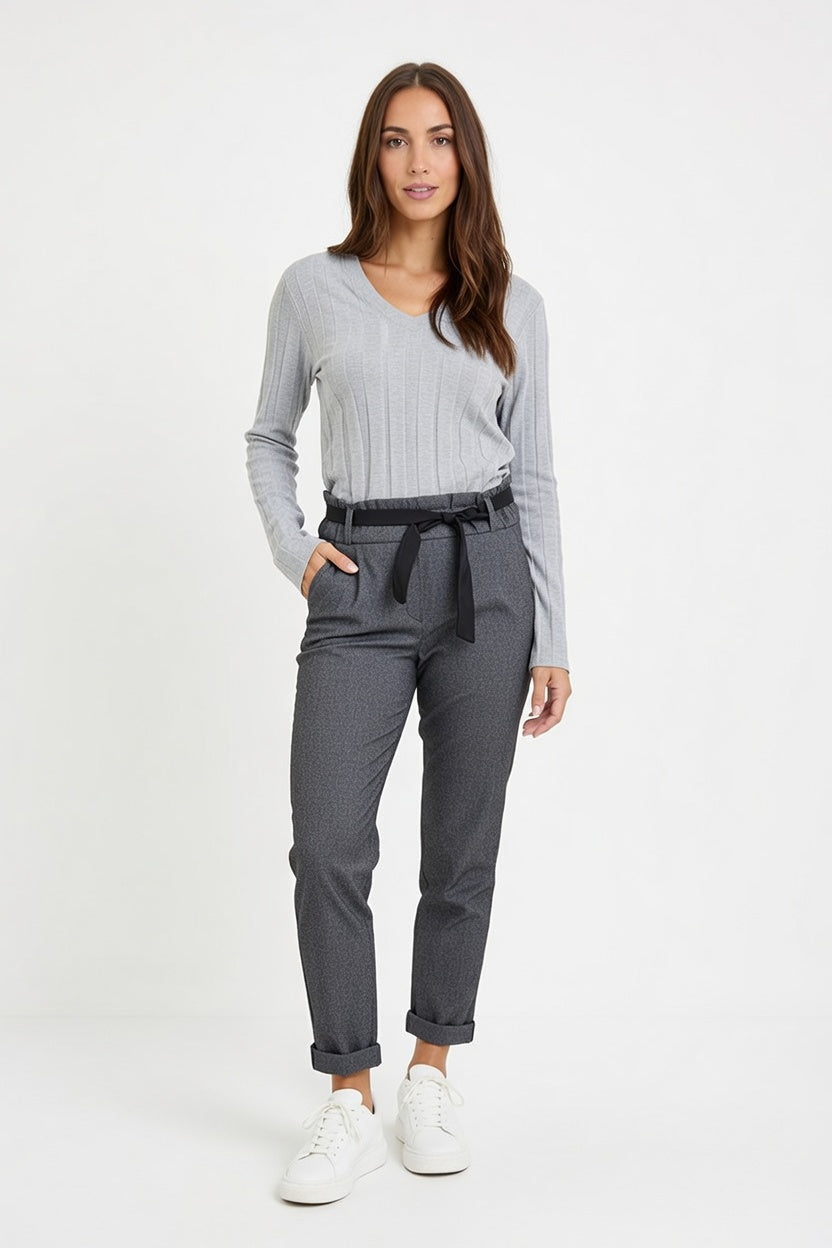 Pantalón Aline Cint Elast Gris (Estampa) - Frente