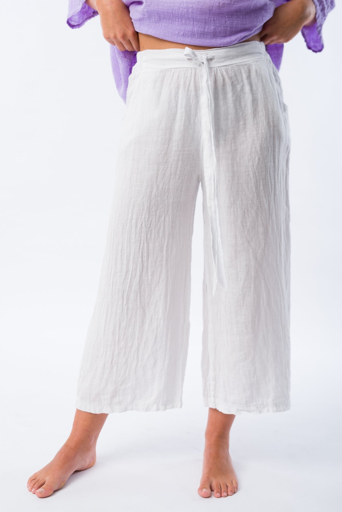 Viviana Méndez - Pantalón Corto de Lino Blanco - Pantalones