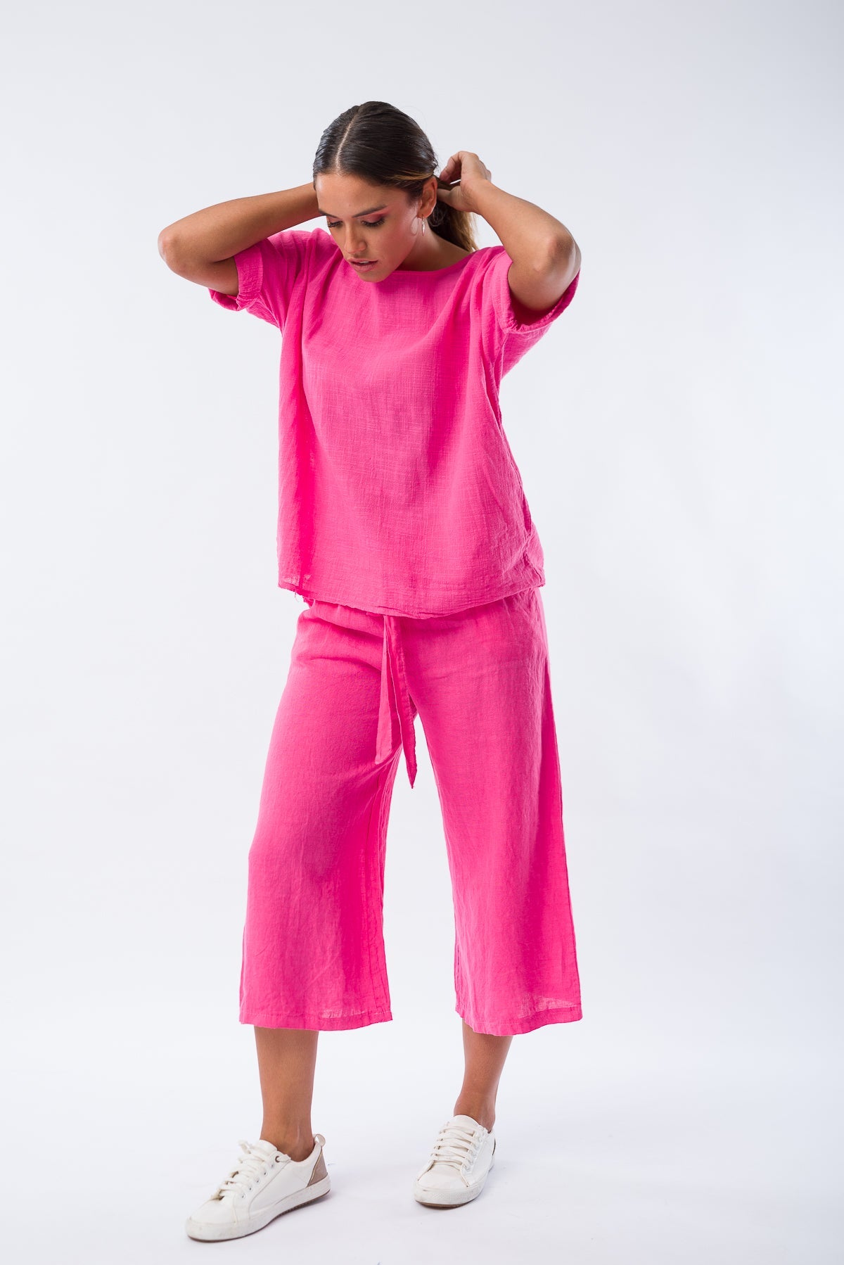 Viviana Méndez - Pantalón Corto de Lino Fucsia - Pantalones