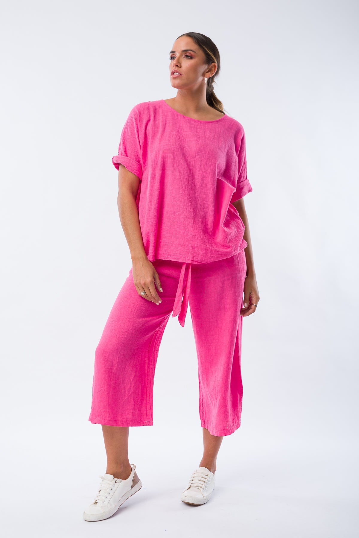 Viviana Méndez - Pantalón Corto de Lino Fucsia - Pantalones