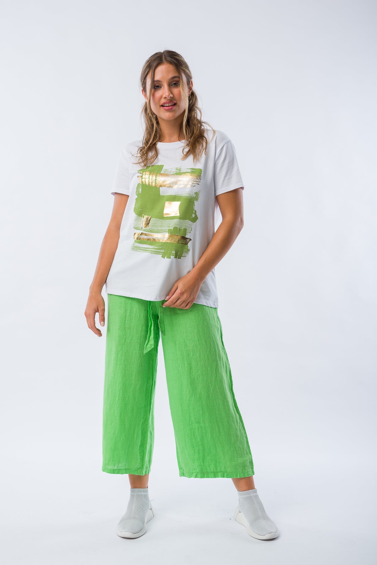 Viviana Méndez - Pantalón Corto de Lino Verde Menta - Pantalones