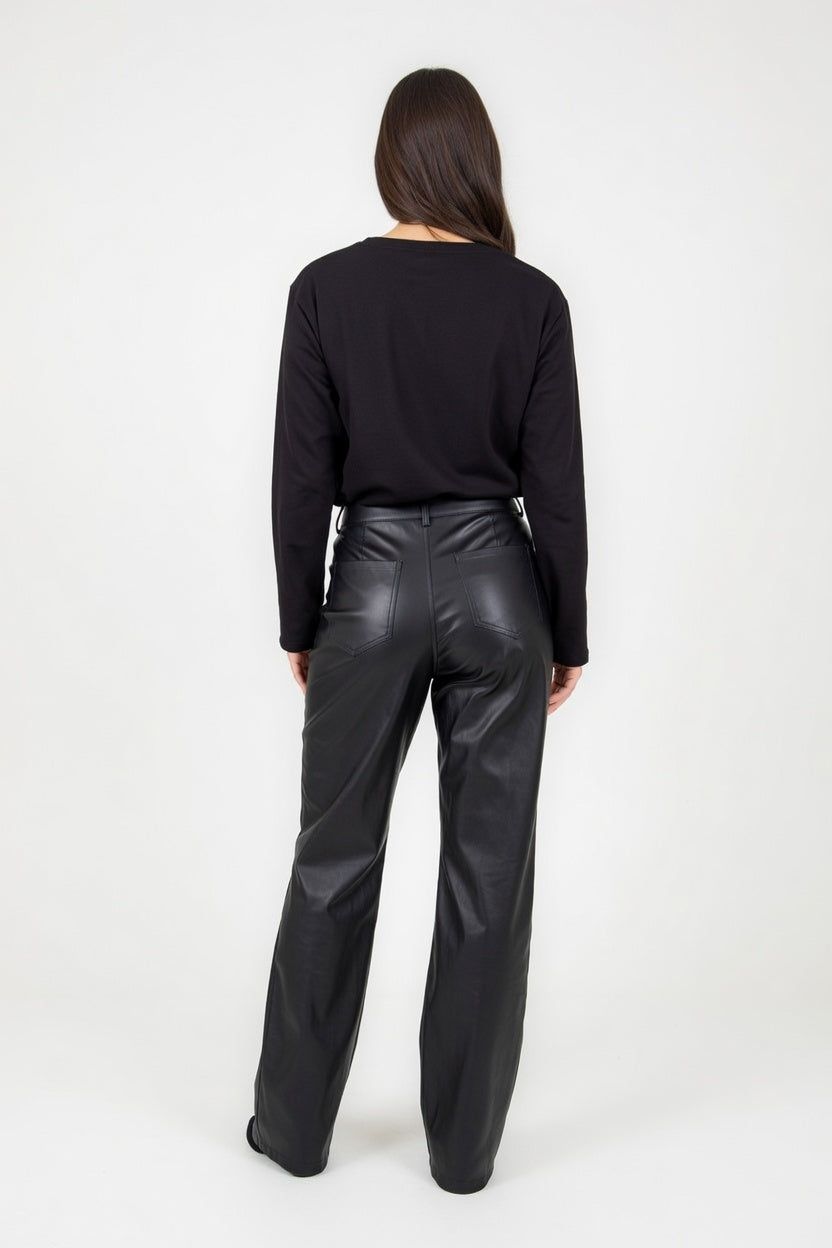 Pantalón Eco Cuero Negro - Atras