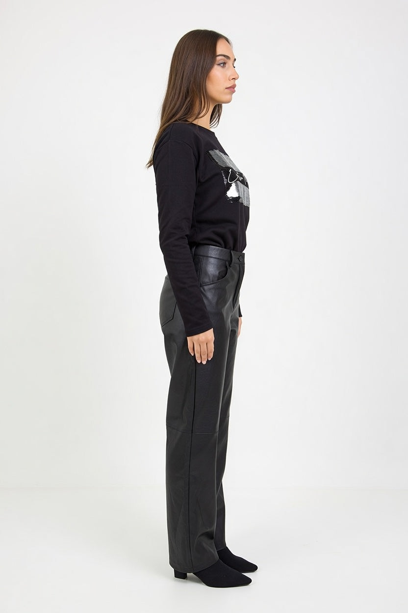 Pantalón Eco Cuero Negro - Costado
