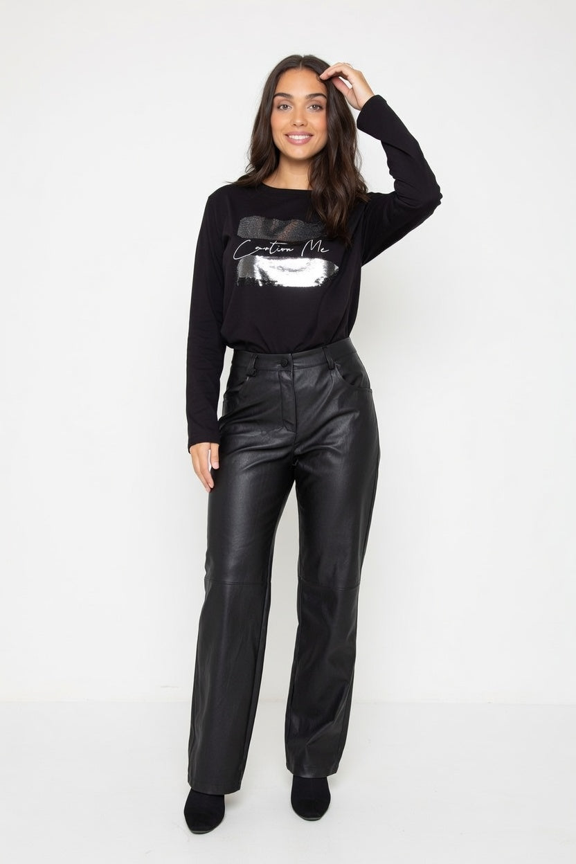 Pantalón Eco Cuero Negro - Frente