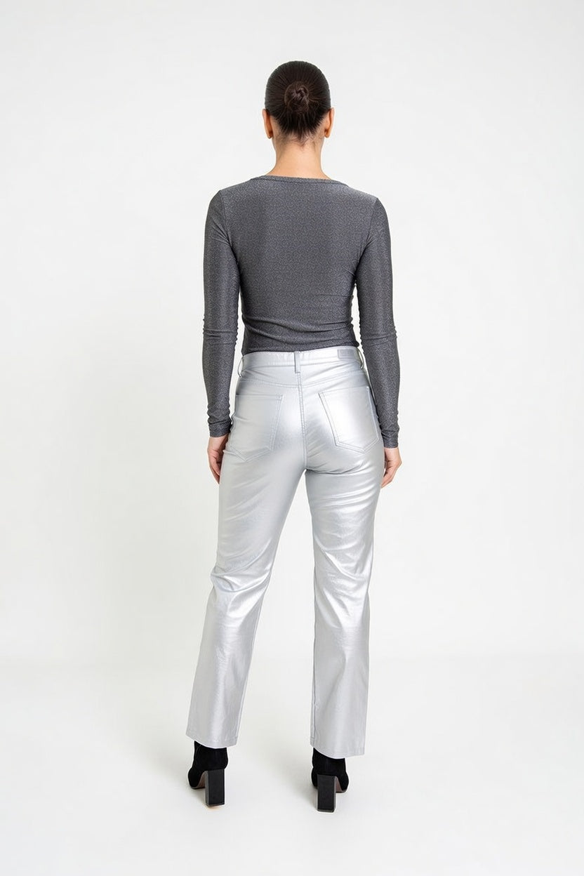 Pantalón Eco Cuero Plata - Atras