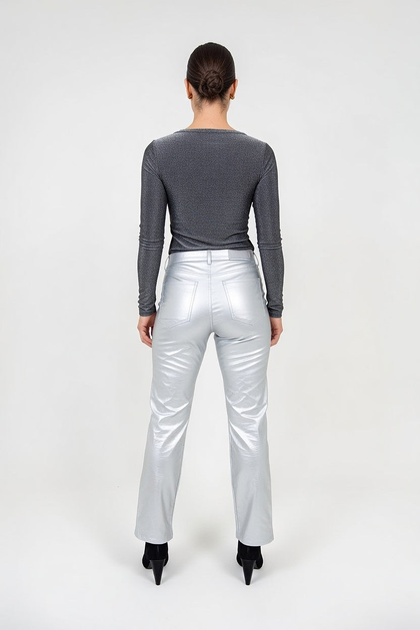 Pantalón Eco Cuero Plata - Atras