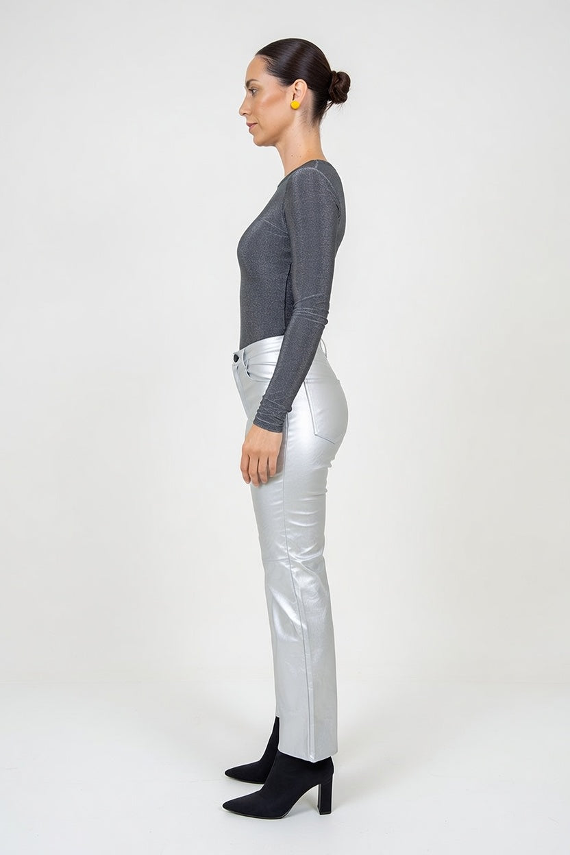 Pantalón Eco Cuero Plata - Costado