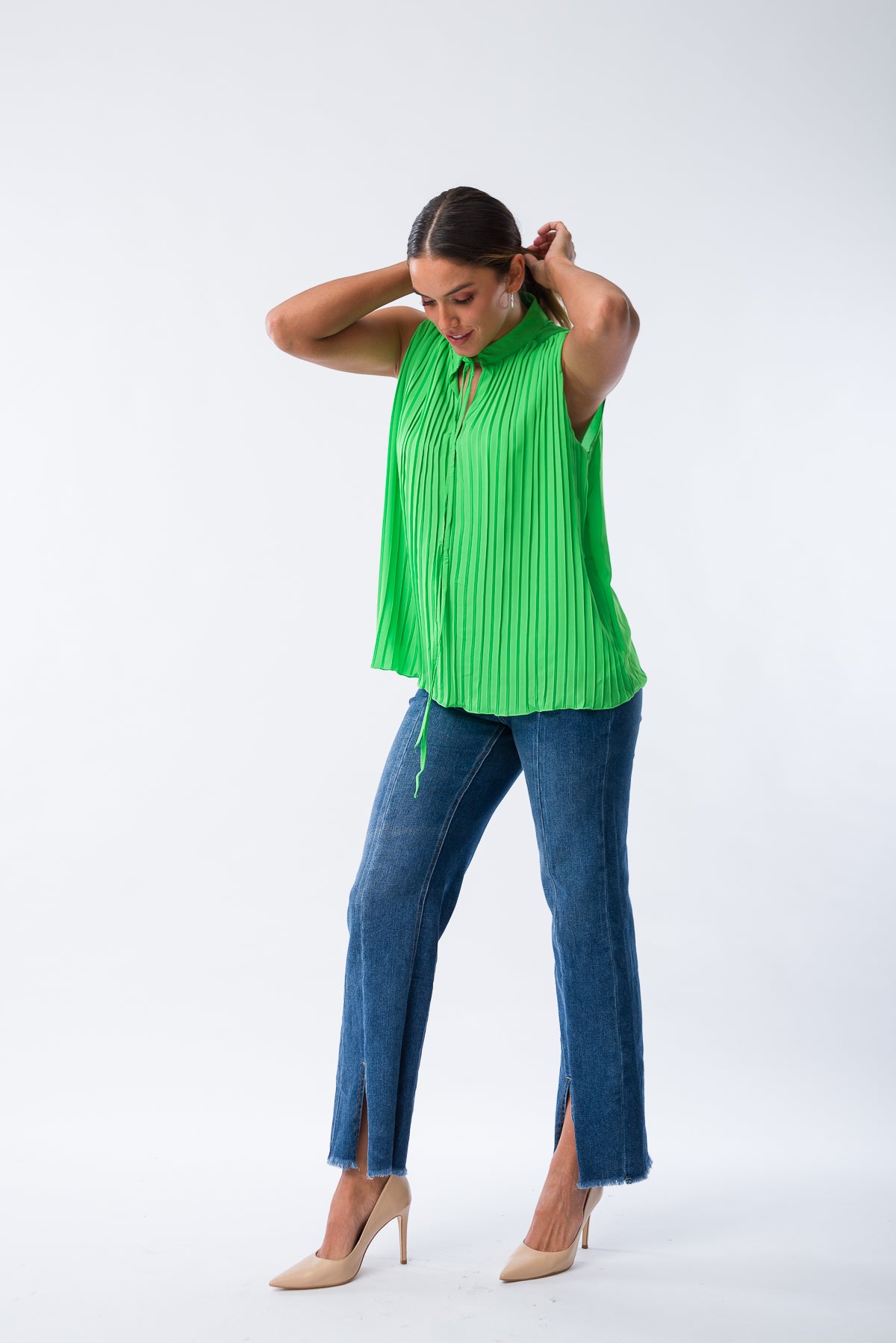 Blusa Plisse Verde Lima - Detalle de Plisado