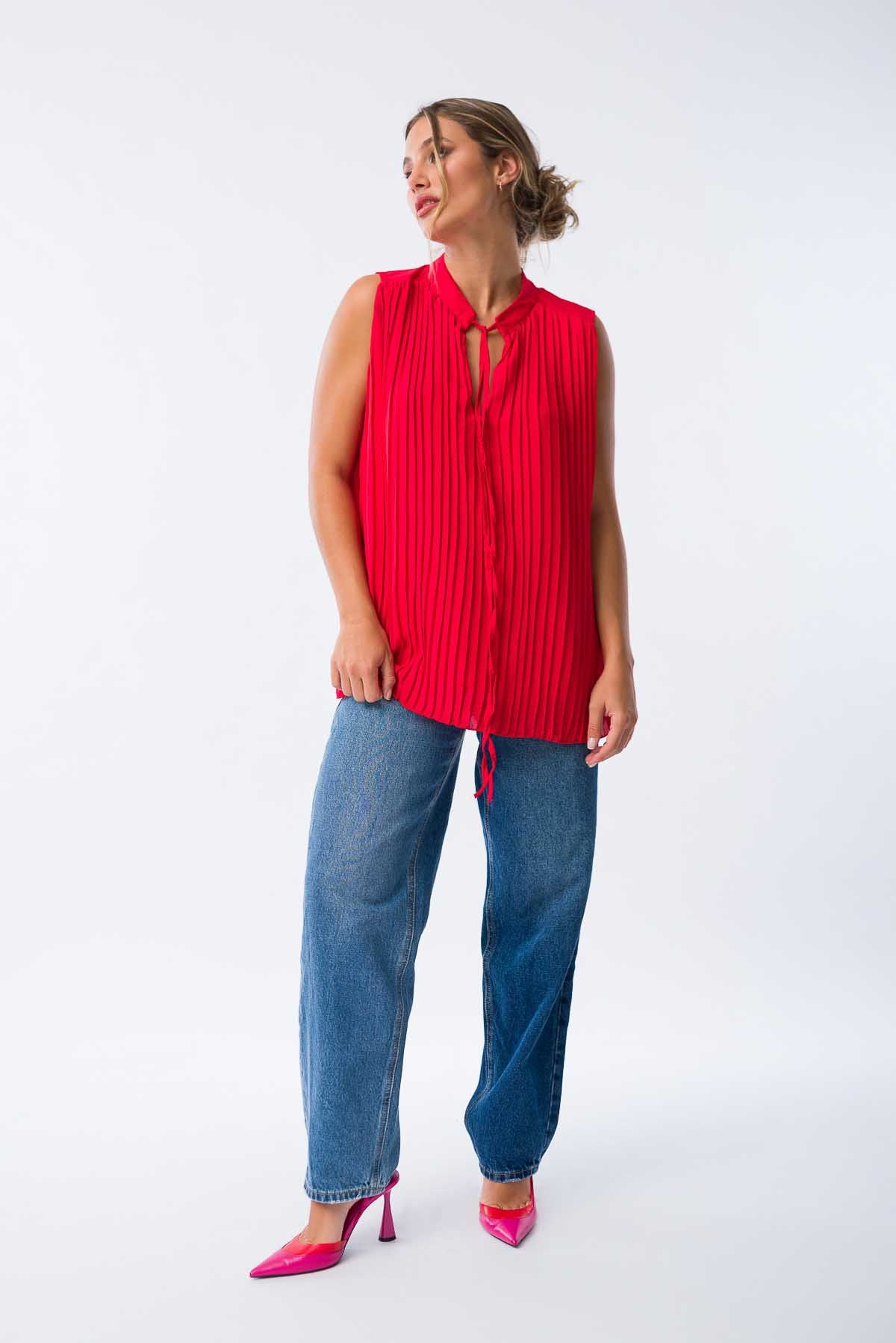 Blusa Plisse Roja - Vista frontal
