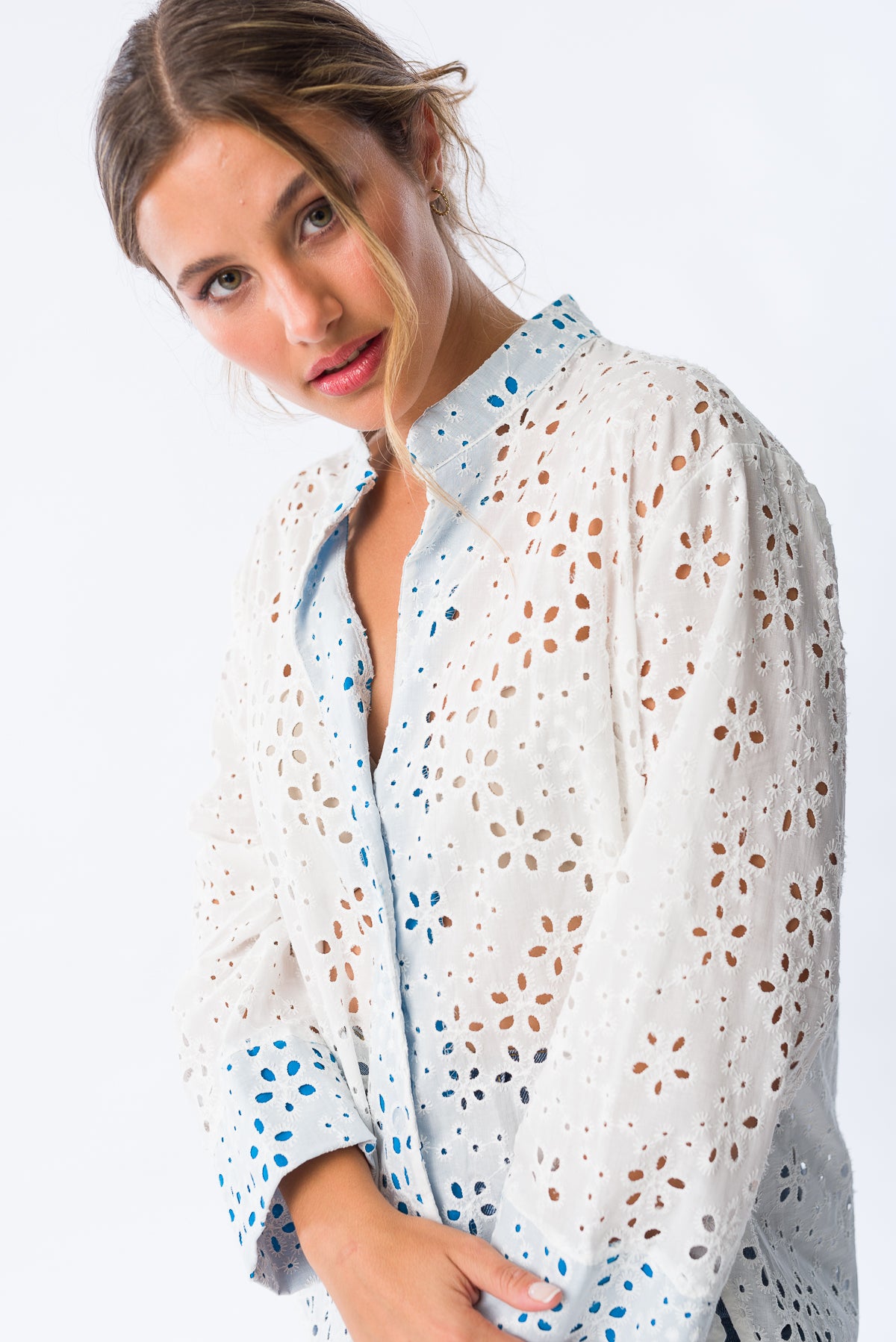 Camisa Viviana Blanca/Azul