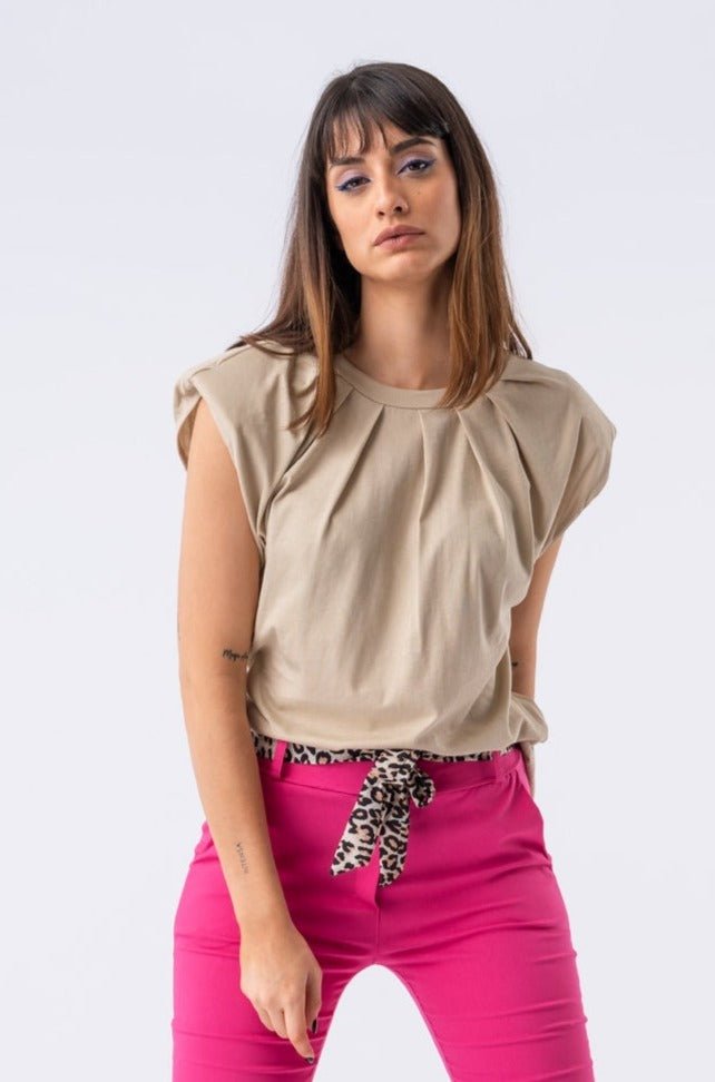 Viviana Méndez - Remera Plisse - Beige - SALE