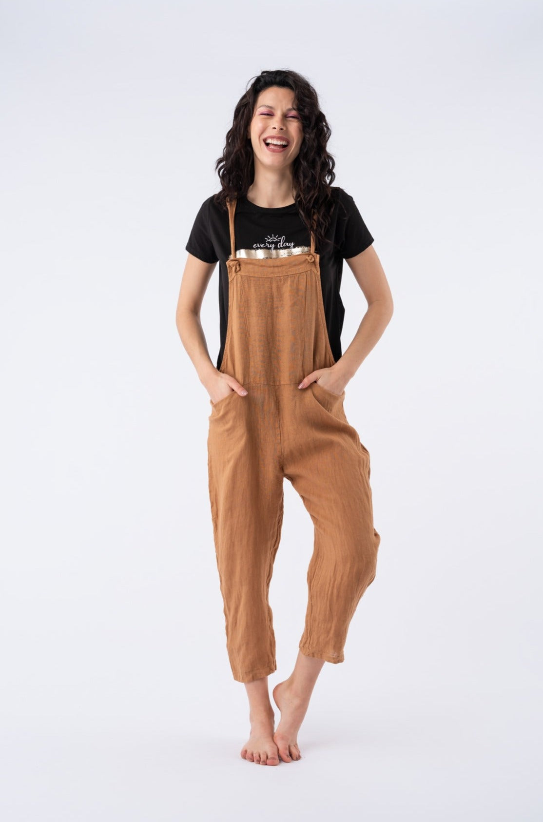 Enterito de Lino Camel | Vestidos y Monoprendas | Viviana Méndez -