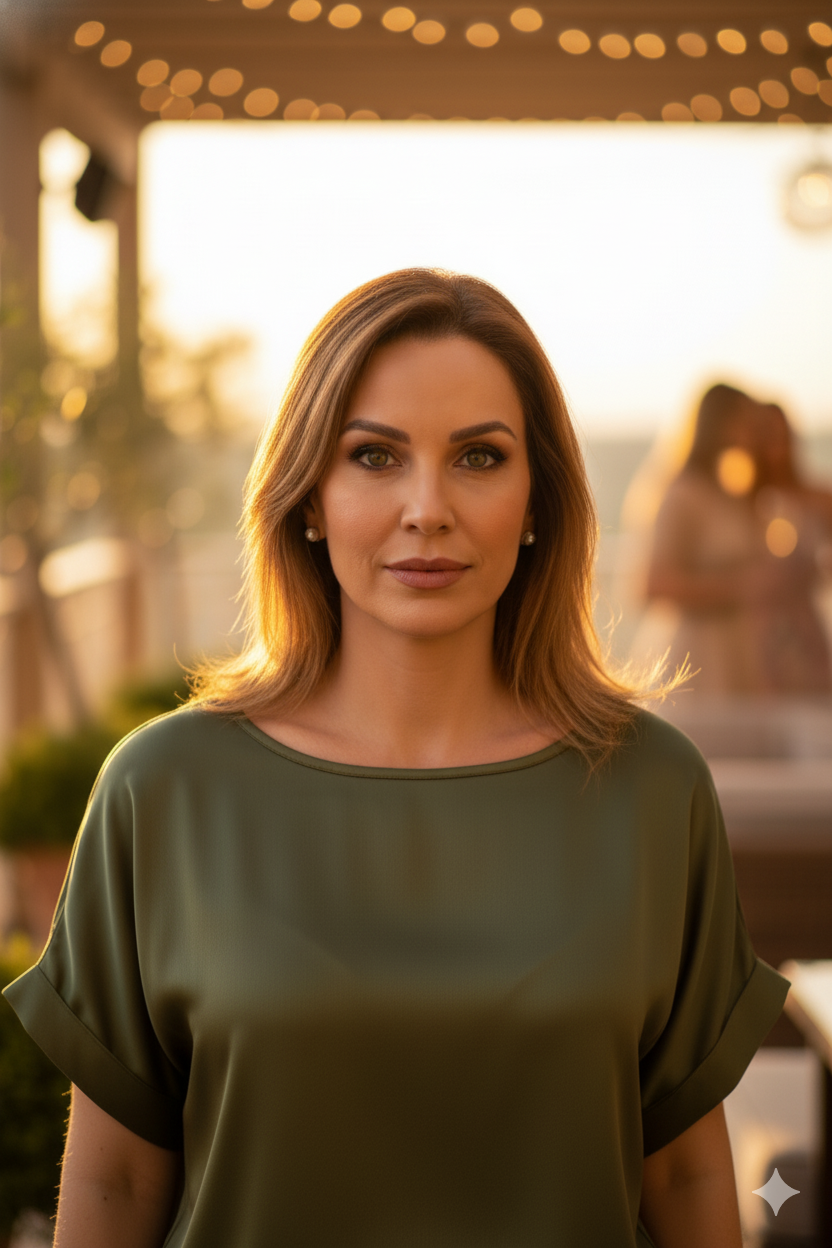 Conjunto verde oliva en primer plano