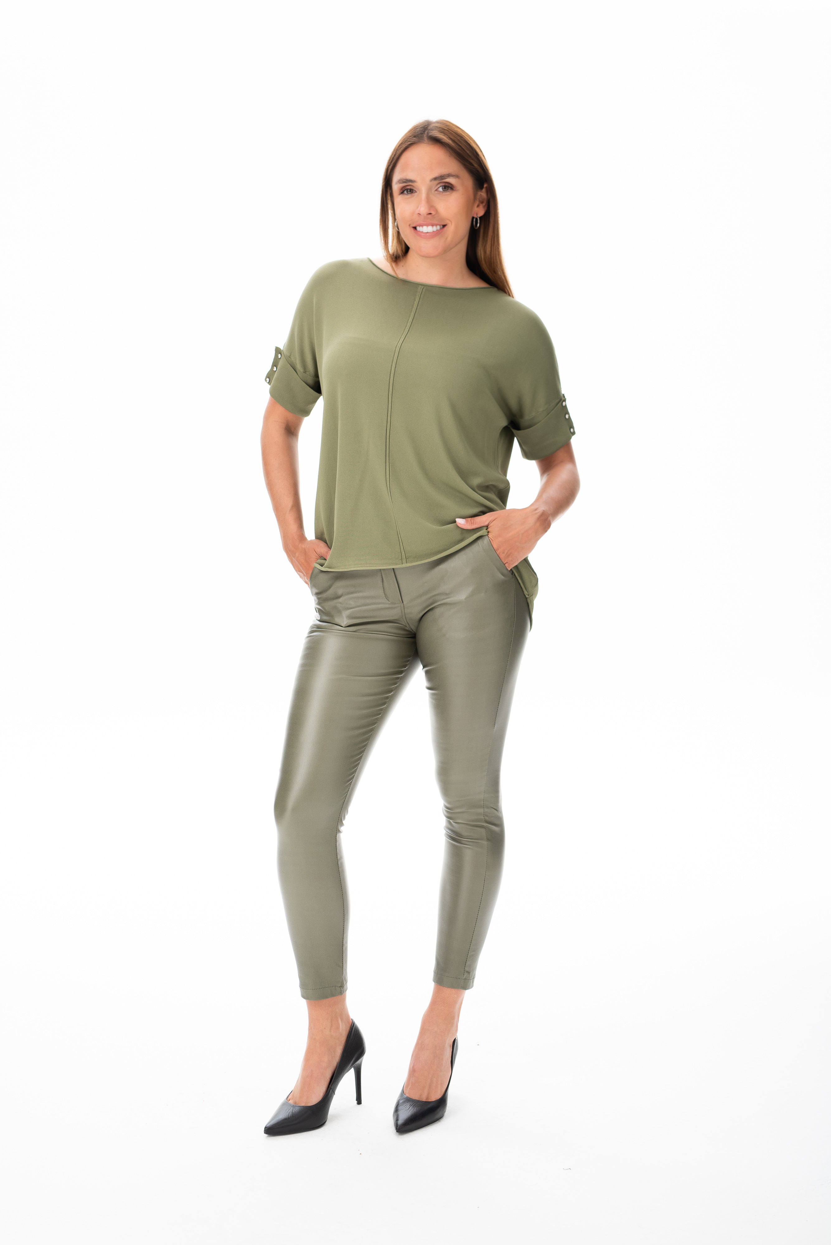 Pantalón Aline Engomado Verde Oliva
