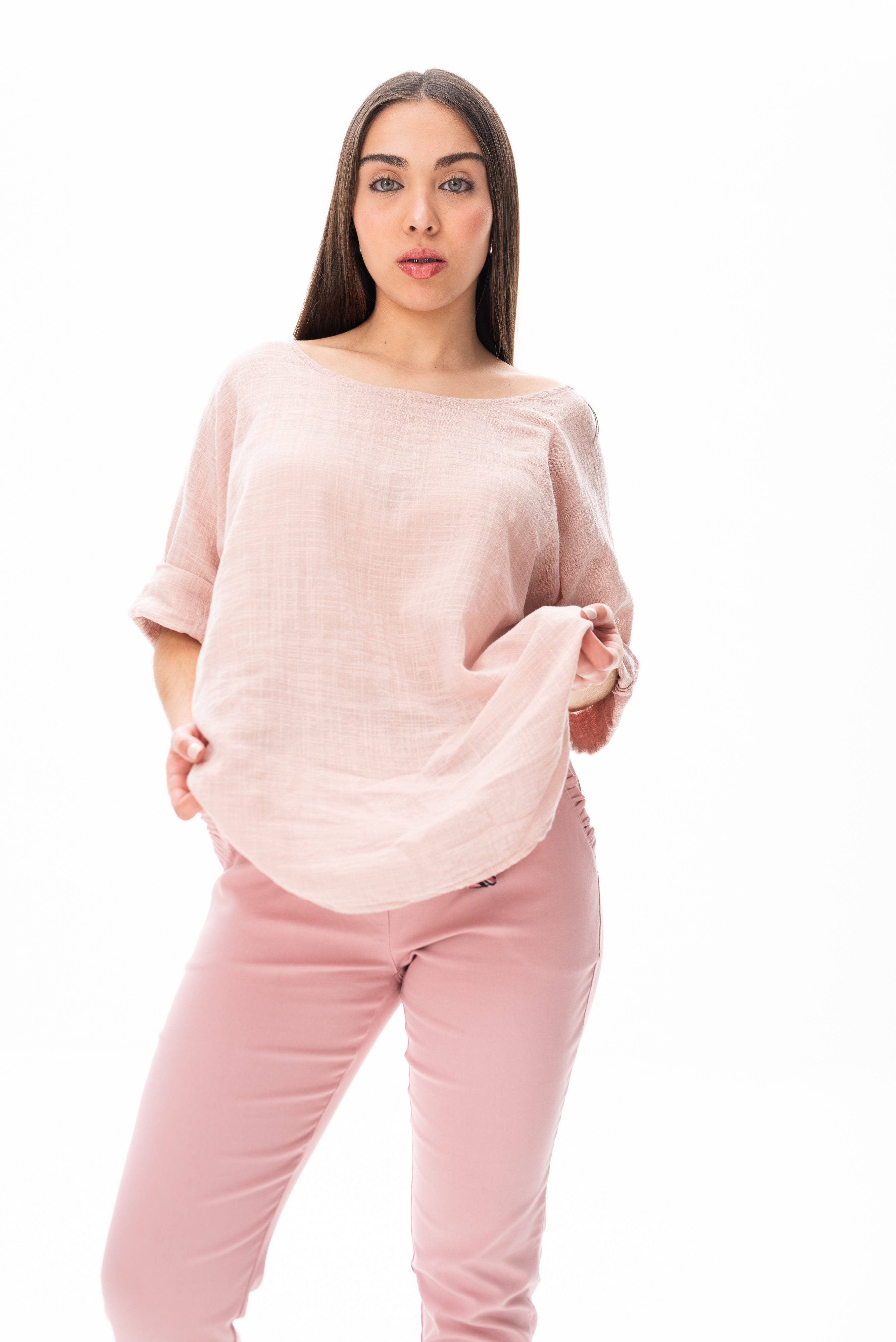 Blusa Básica Rosa Palo de frente