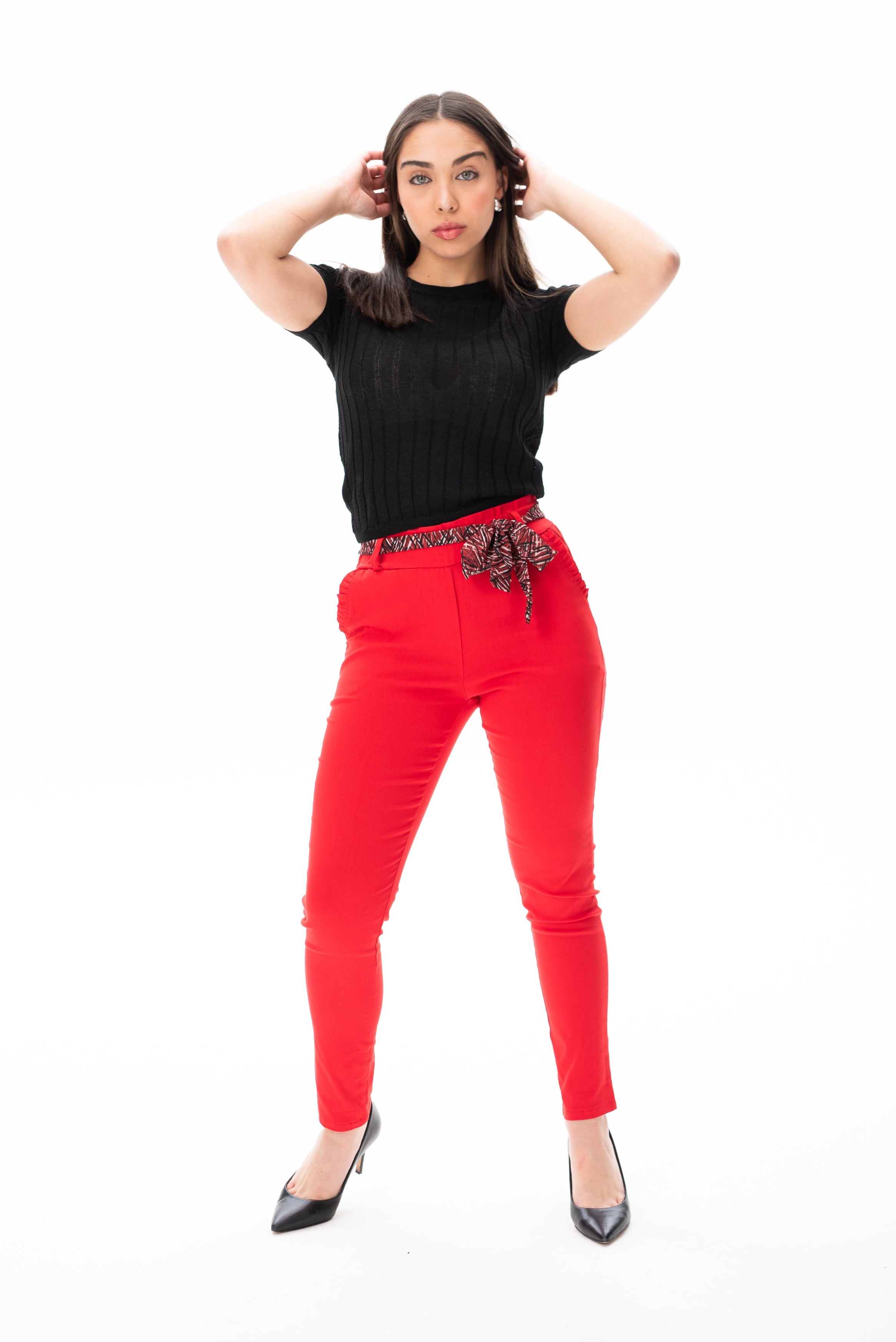Pantalón Aline Cintura Plizada Rojo - Viviana Méndez