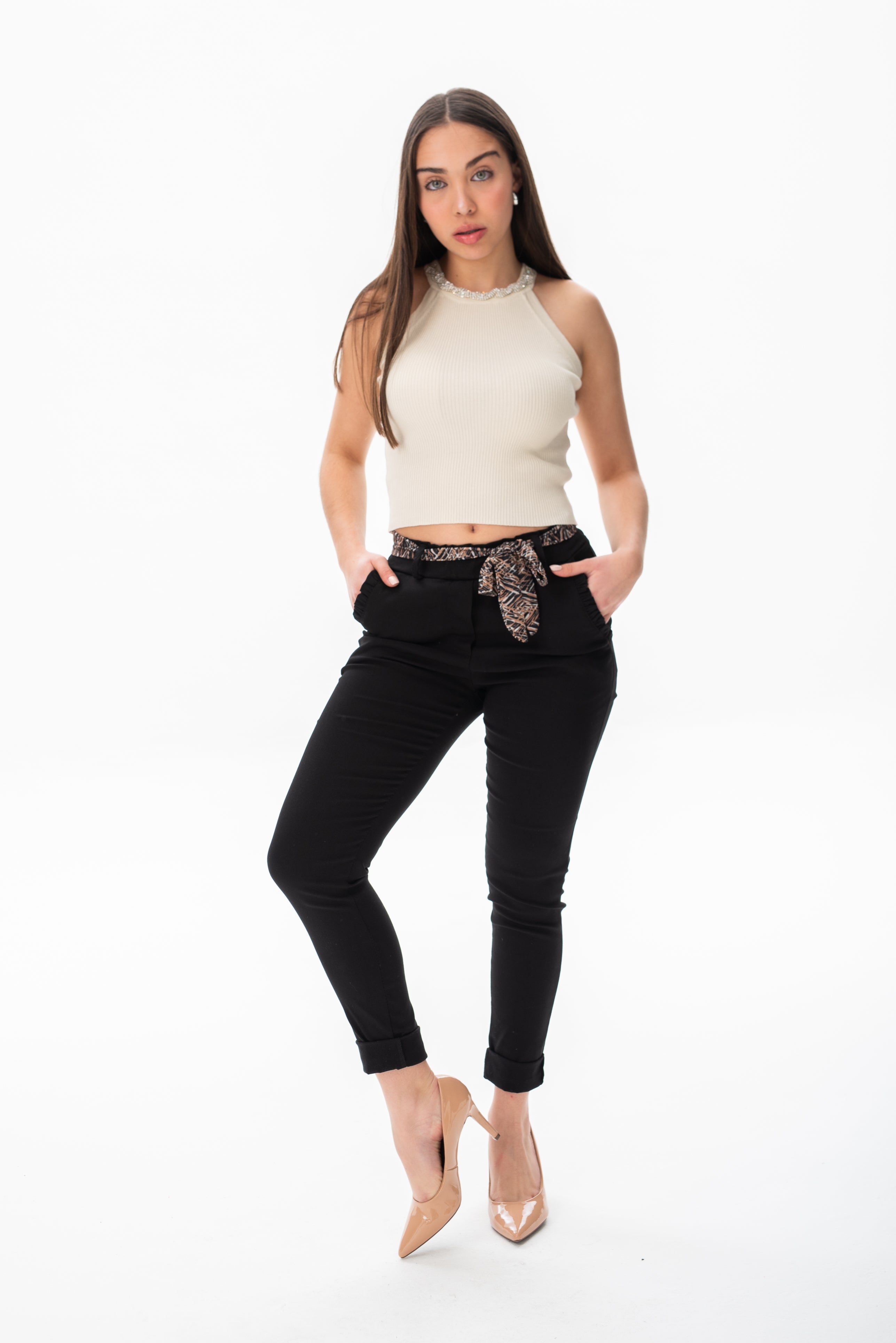 Pantalón Aline Cintura Plizada Negro - Viviana Méndez