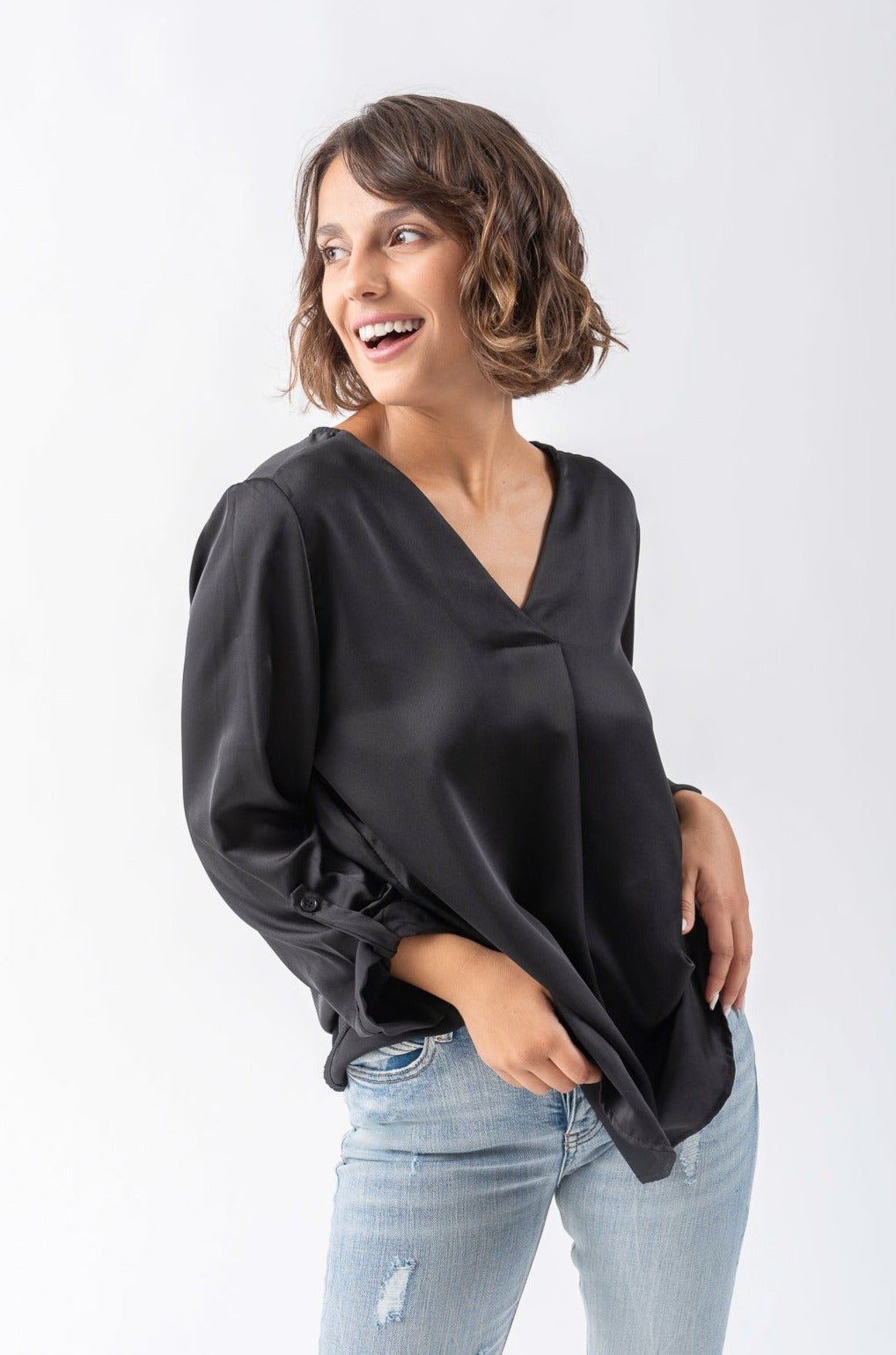 Blusa Satiné Poli Negro - Viviana Méndez