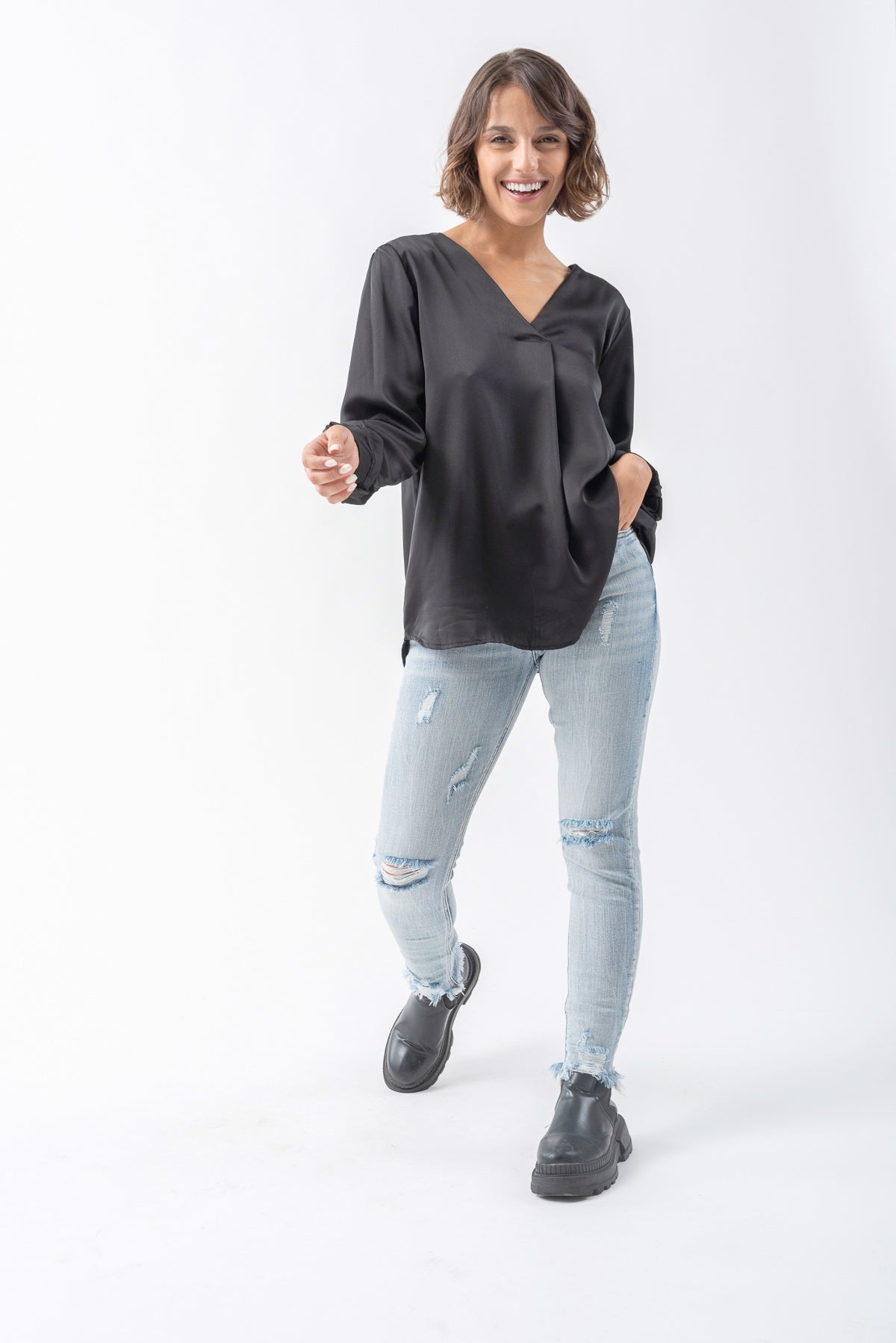 Blusa Satiné Poli Negro - Viviana Méndez