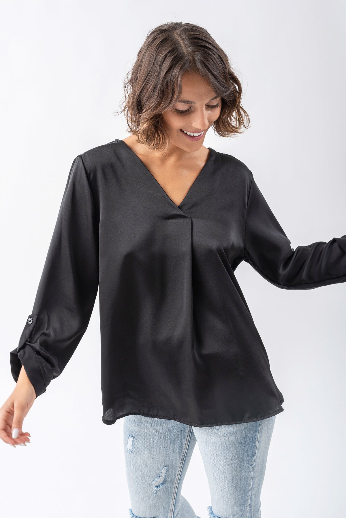 Blusa Satiné Poli Negro - Viviana Méndez