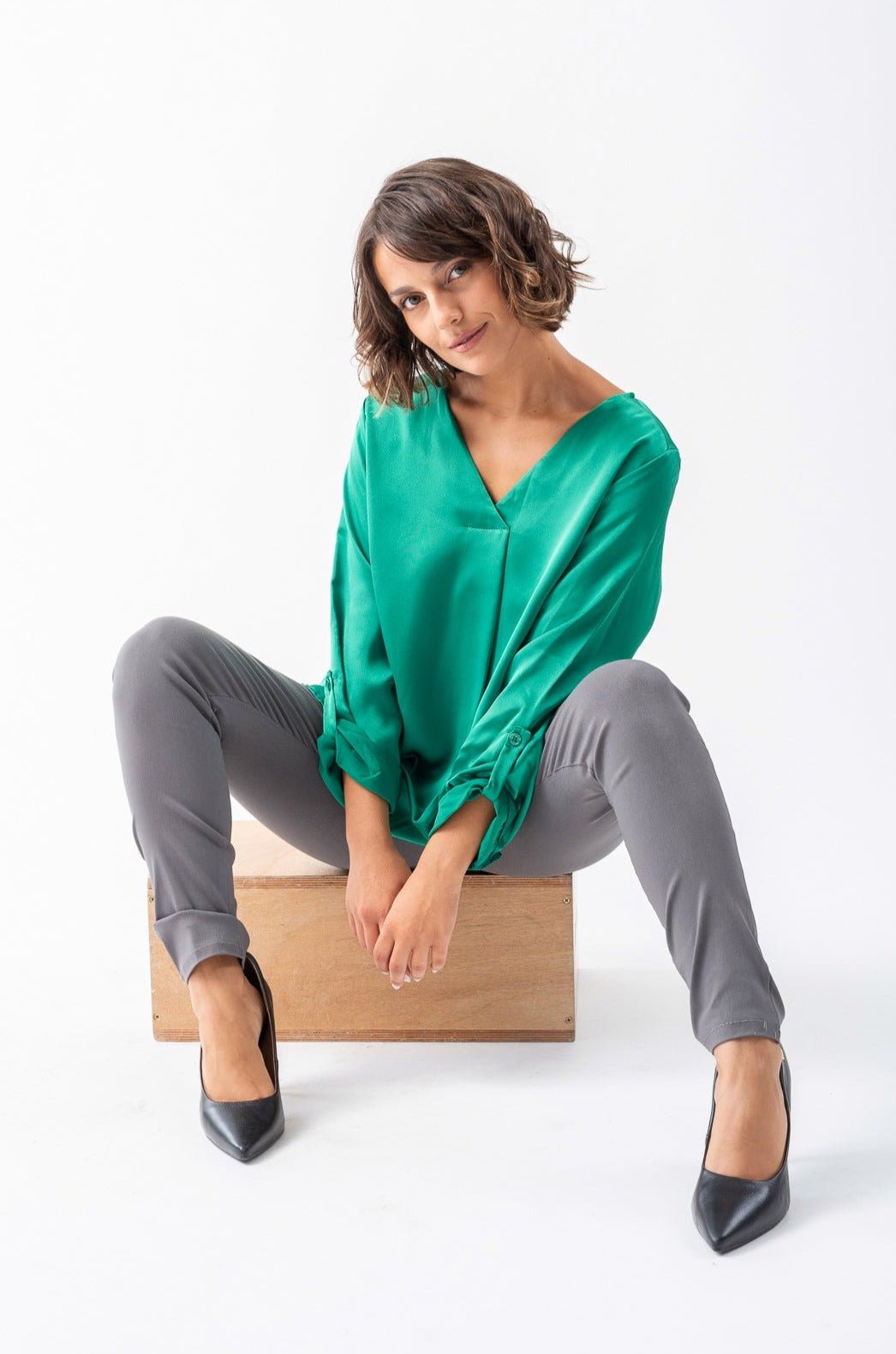 Blusa Satiné Poli Verde - Viviana Méndez