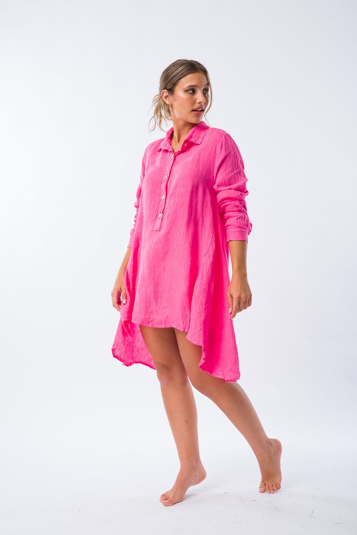 Camisa de Lino Lucía Fucsia - Viviana Méndez