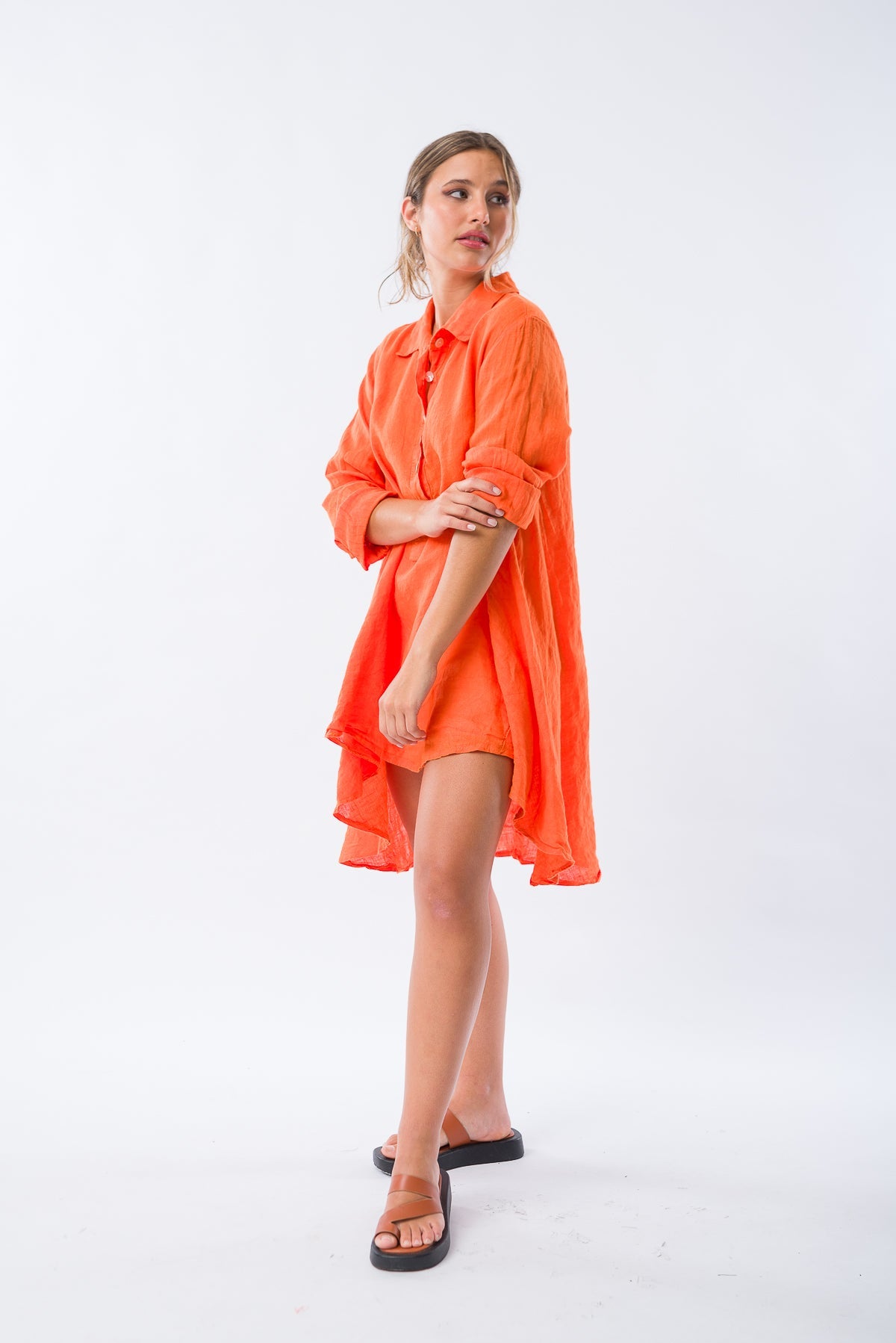 Camisa de Lino Lucía Naranja - Viviana Méndez