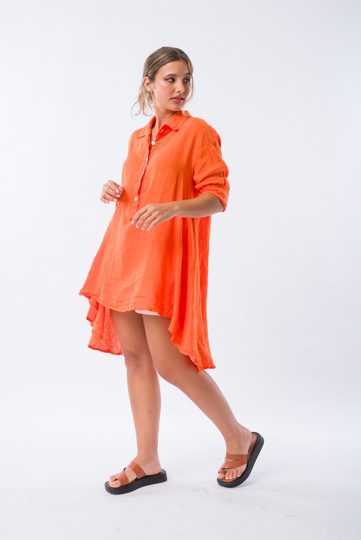 Camisa de Lino Lucía Naranja - Viviana Méndez