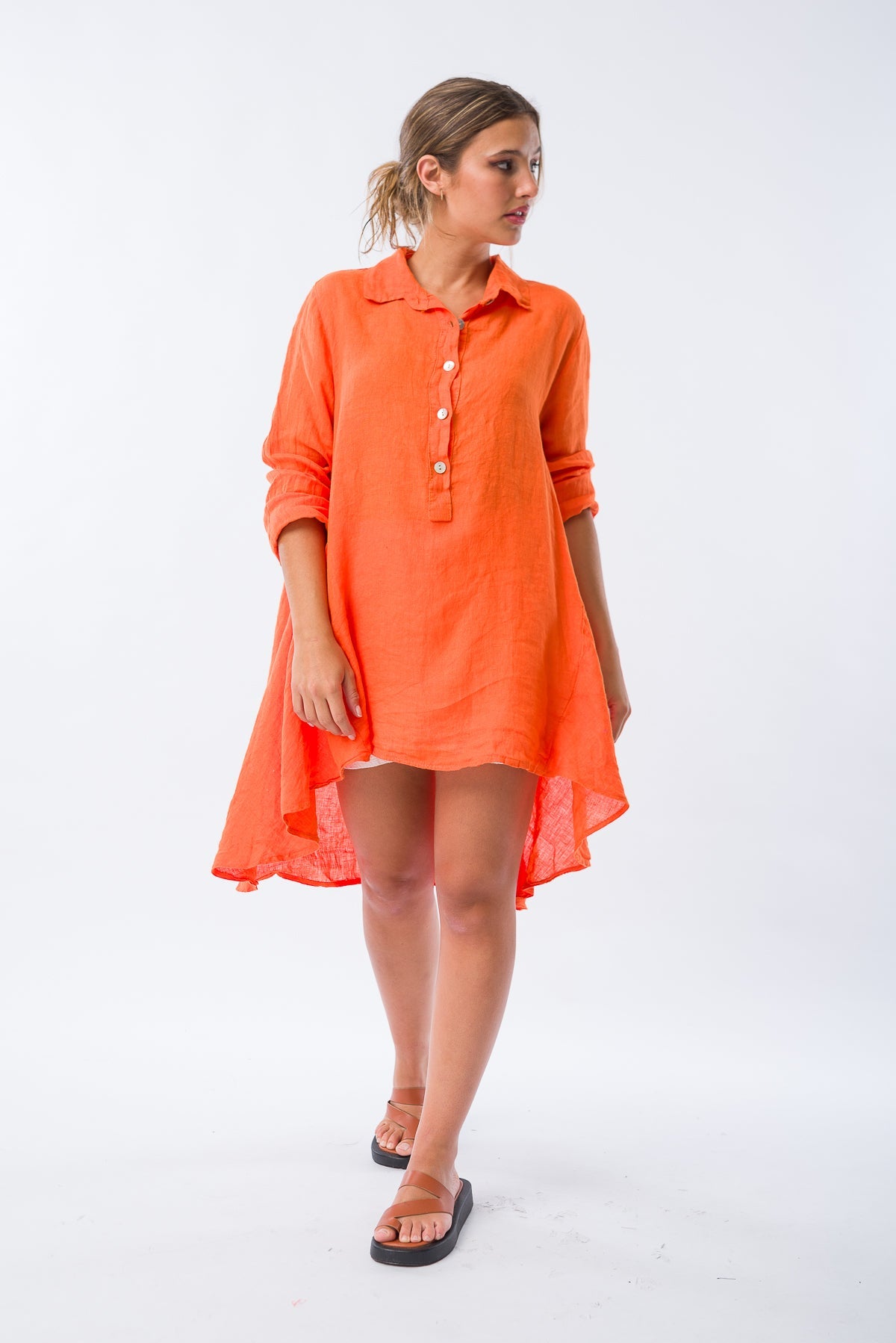 Camisa de Lino Lucía Naranja - Viviana Méndez